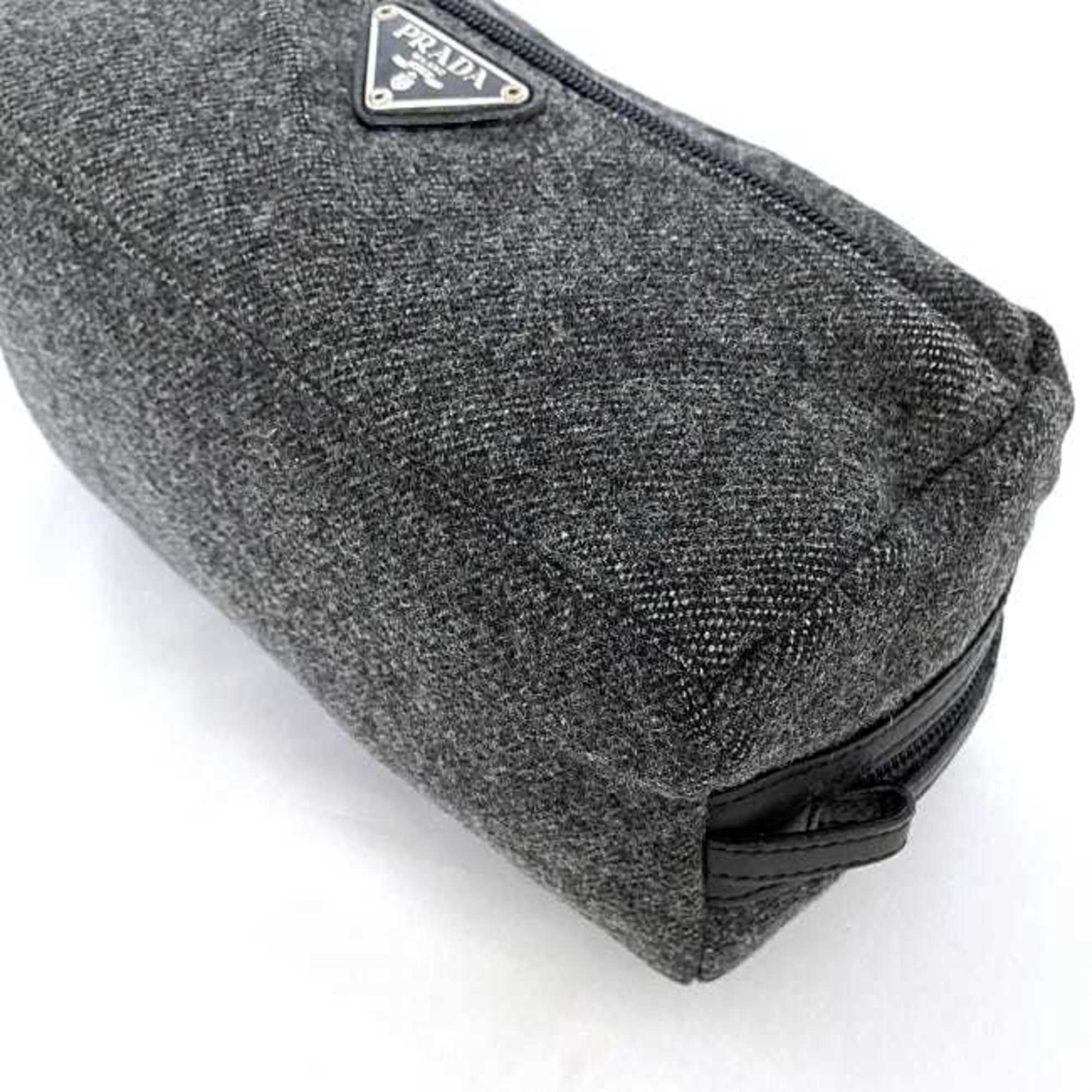 Prada Gray Tweed Wool Nylon Pouch