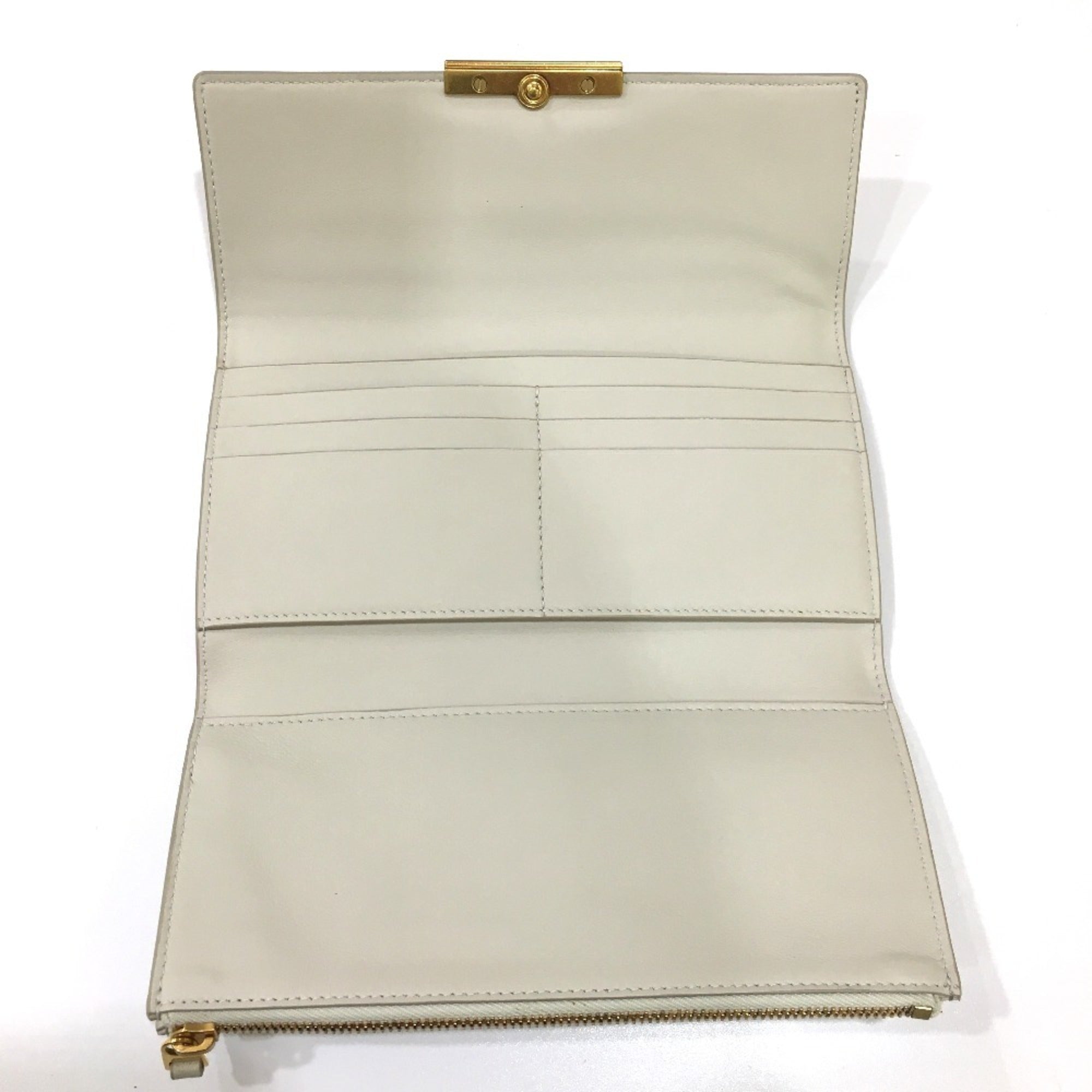 Bottega Veneta Off-White Leather Long Wallet (Tri-Fold)