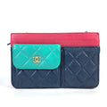 Chanel Navy Pink Grained Calfskin Pochette Shoulder Bag