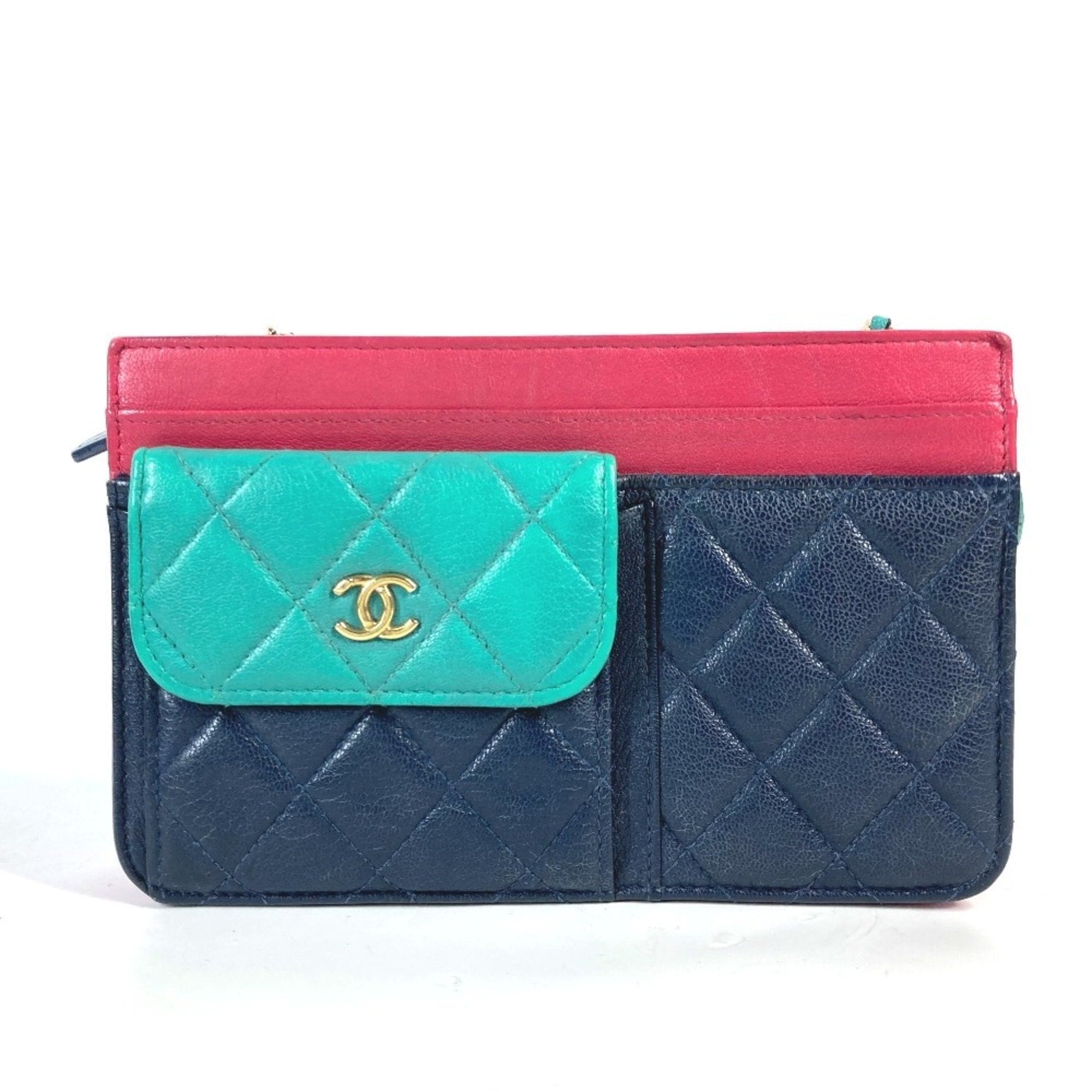 Chanel Navy Pink Grained Calfskin Pochette Shoulder Bag