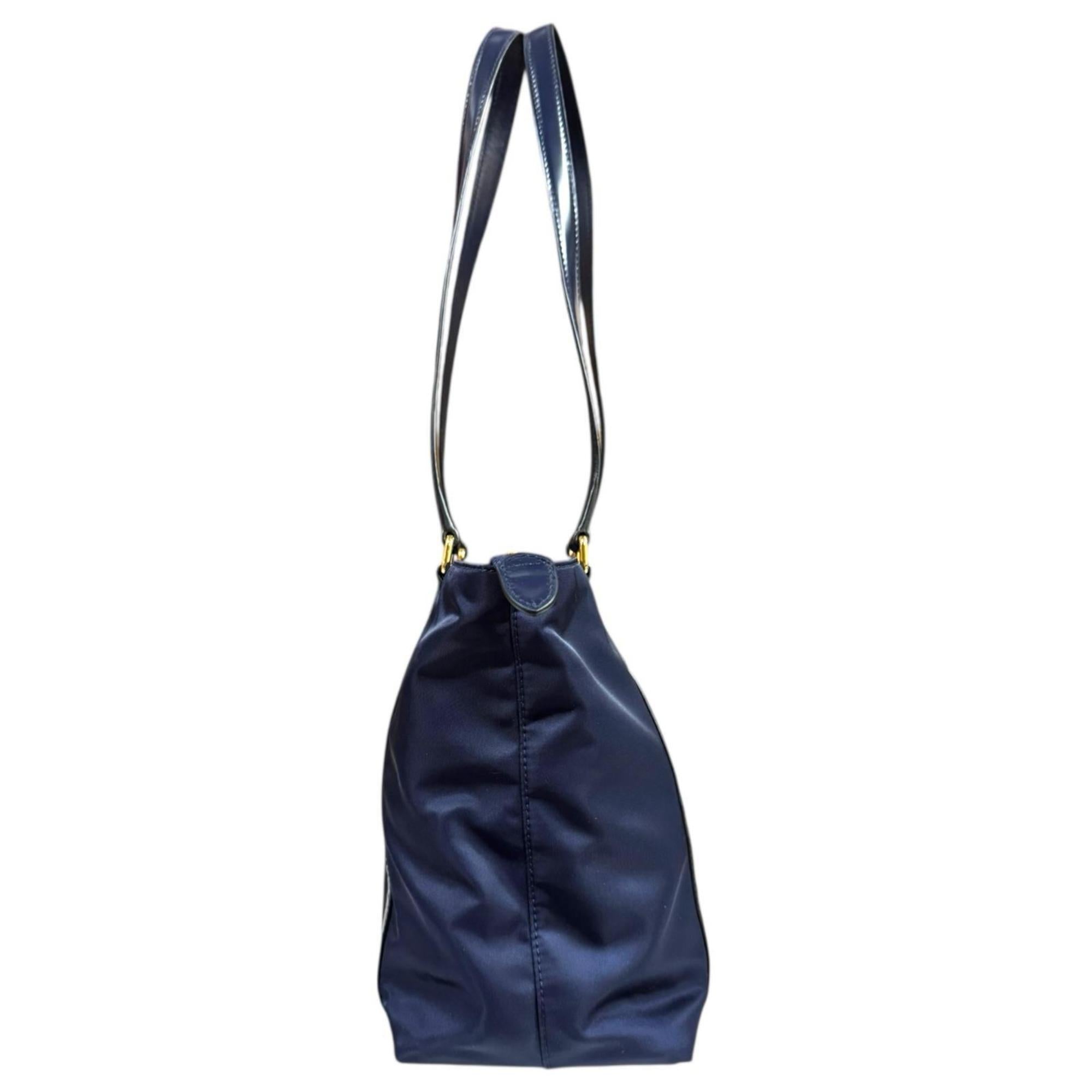 Prada Navy Nylon Leather Tote Bag
