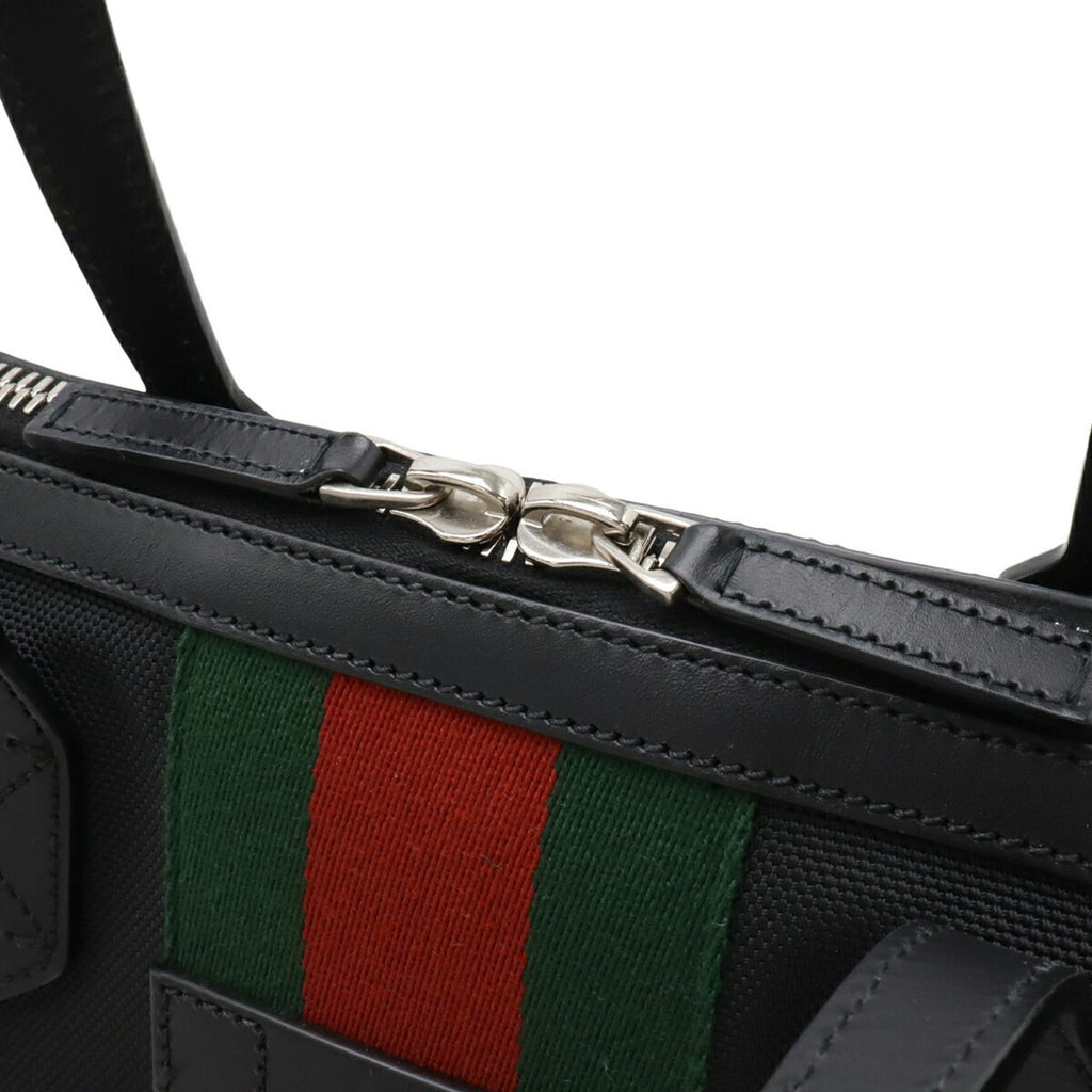 Gucci Black Green Red Color Nylon Canvas Leather Shoulder Bag Tote Bag (Pre-Owned)