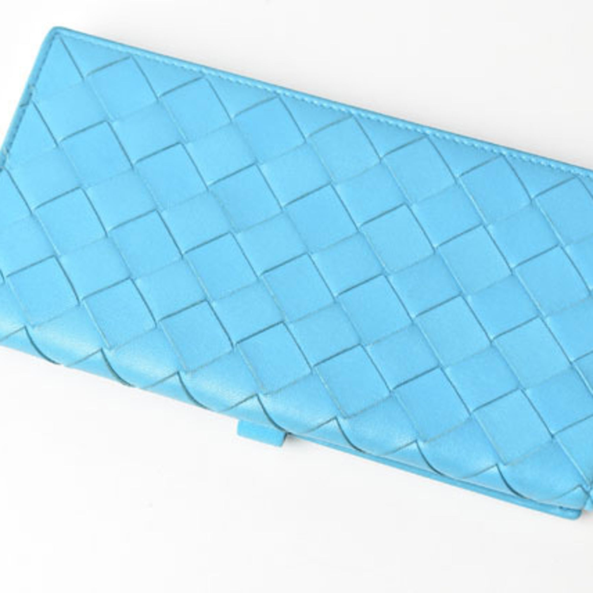 Bottega Veneta Intrecciato Light Blue Leather Long Wallet (Bi-Fold)