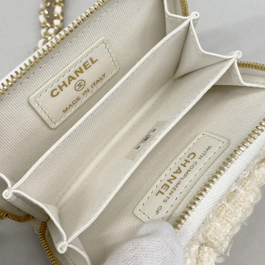 Chanel Ivory Tweed Chain/Shoulder Wallet