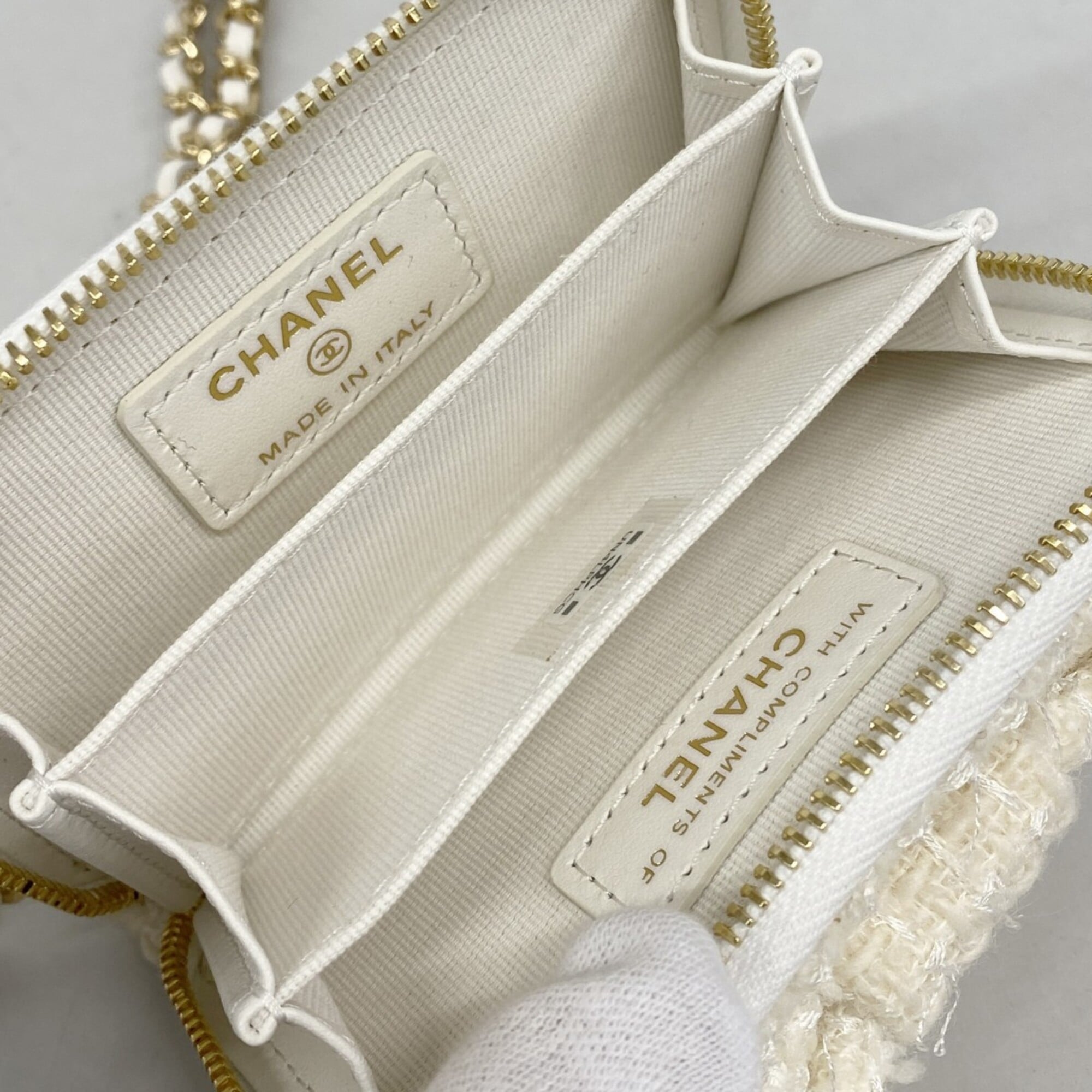 Chanel Ivory Tweed Chain/Shoulder Wallet