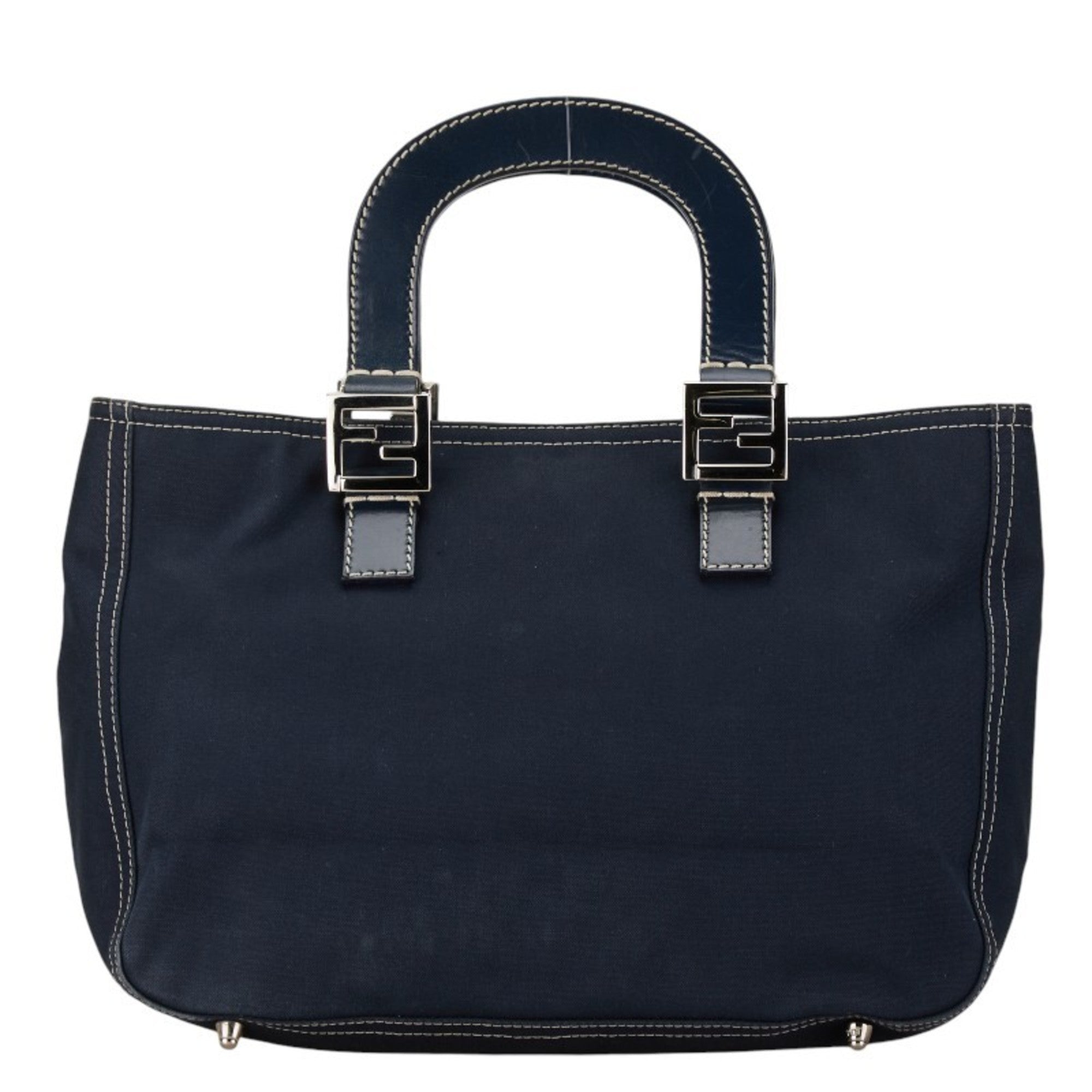 Fendi Navy Canvas Leather Handbag