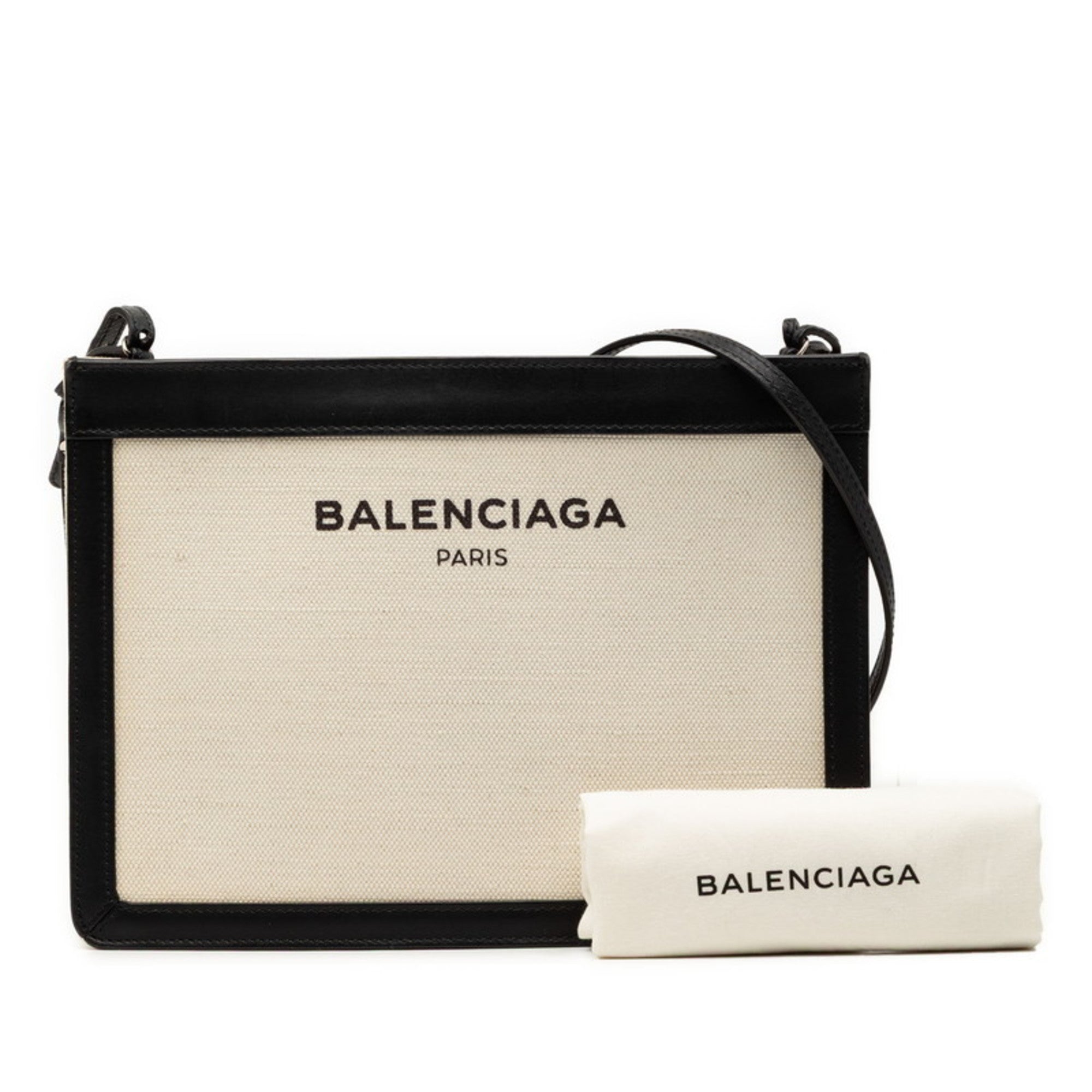 Balenciaga Black Ivory Canvas Leather Shoulder