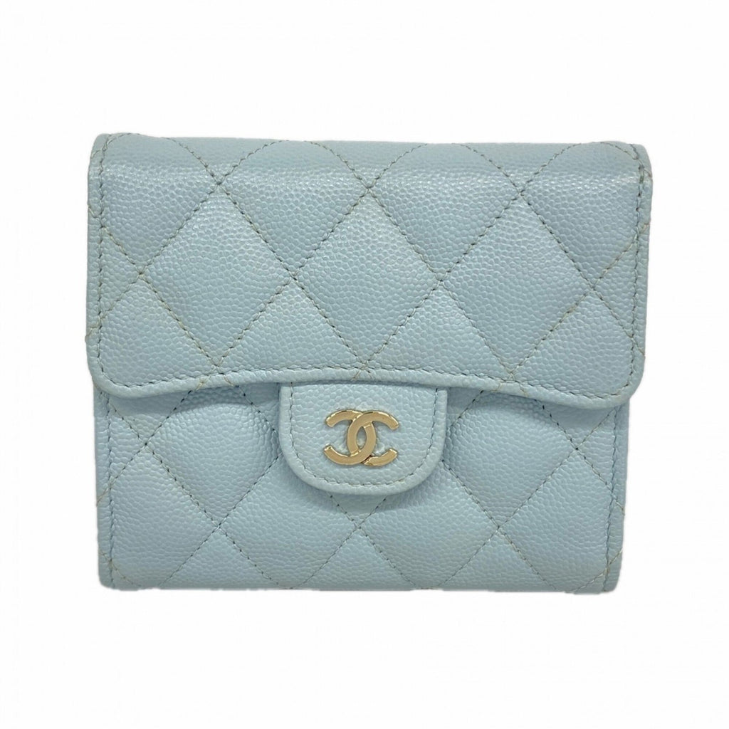 Chanel Light Blue Grained Calfskin Wallet (Tri-Fold)