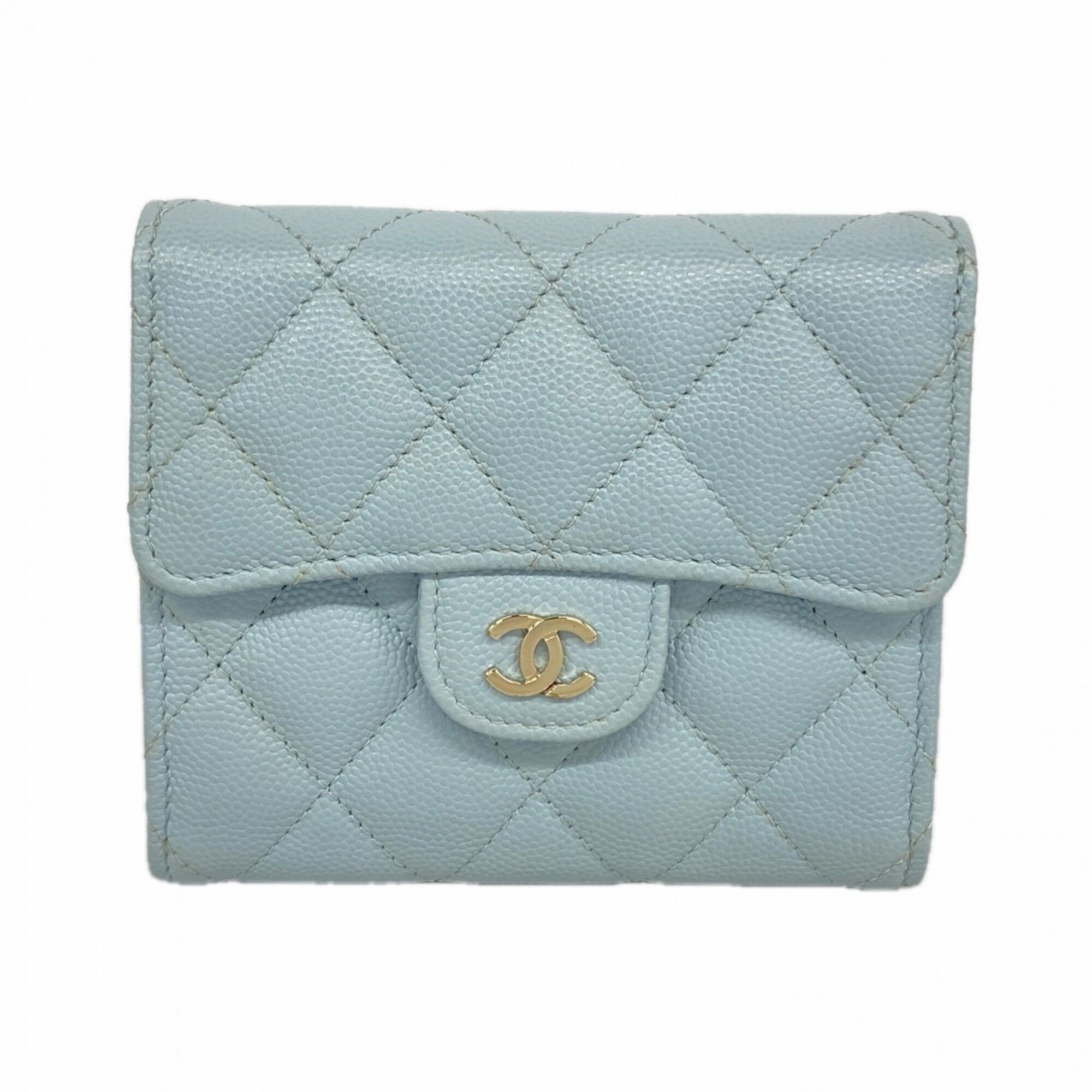 Chanel Light Blue Grained Calfskin Wallet (Tri-Fold)