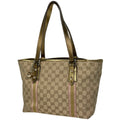 Gucci Beige Gold Gg Canvas Leather Shoulder Bag Tote Bag (Pre-Owned)