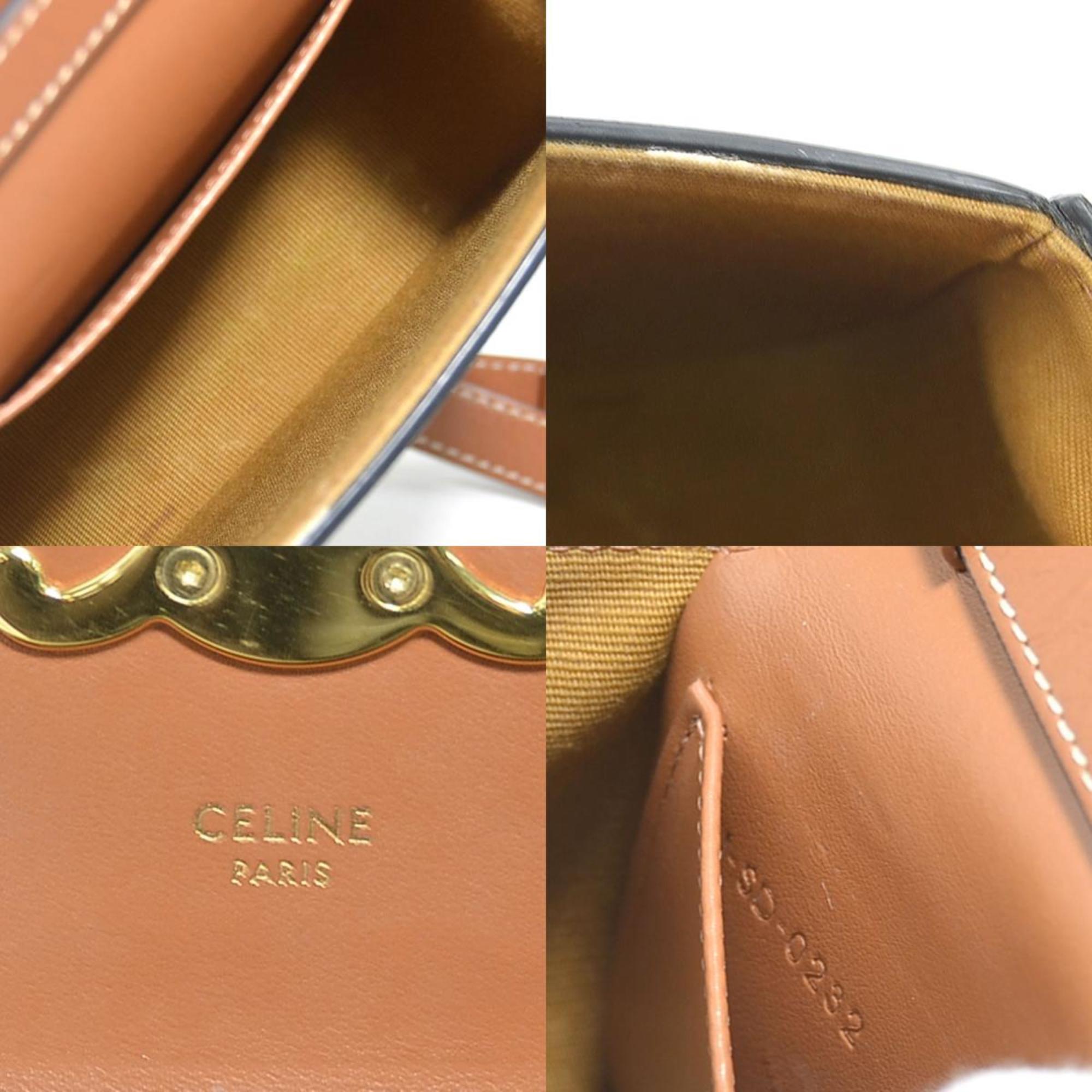 Celine Brown Coated Canvas Shoulder Bag