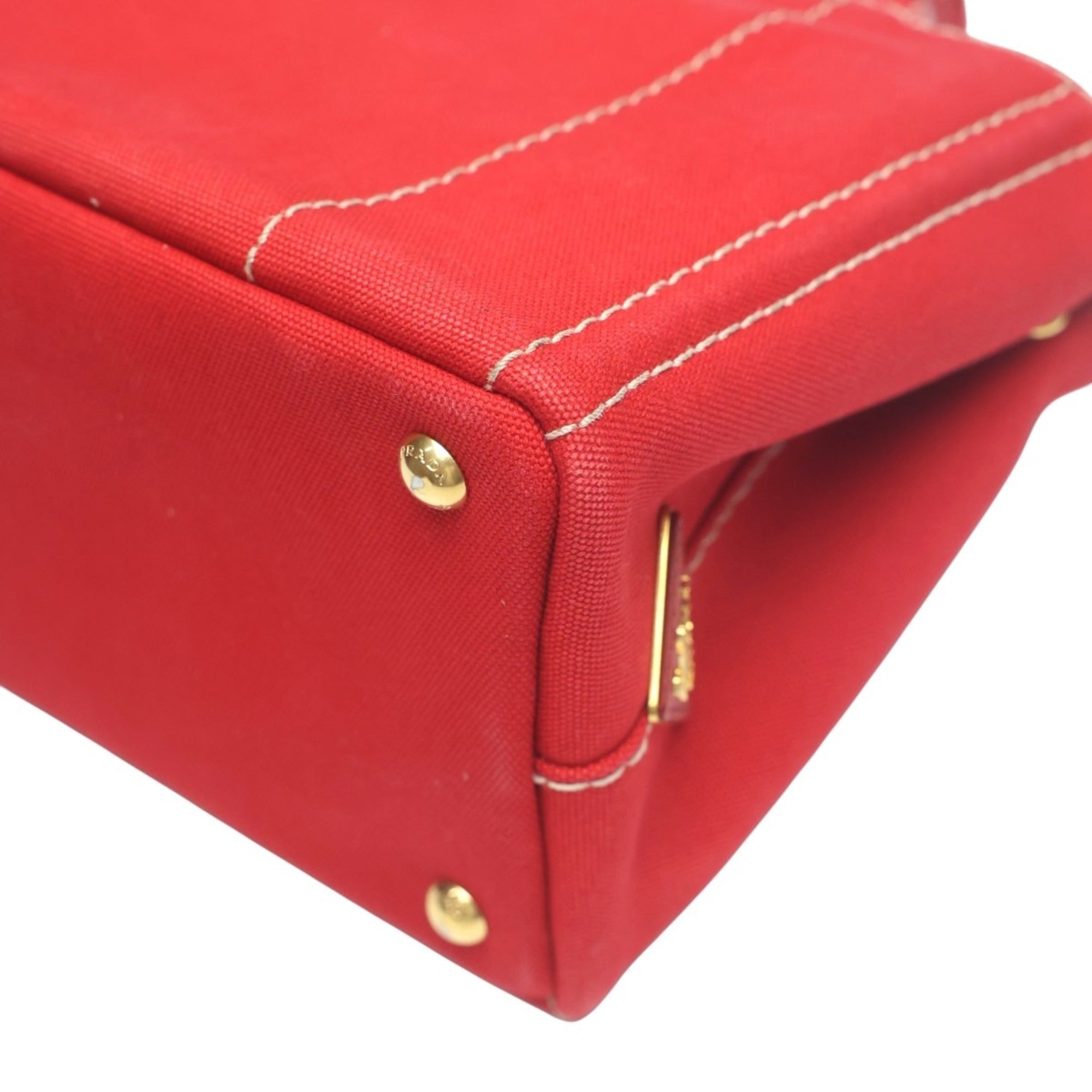 Prada Red Color Canvas Tote Bag