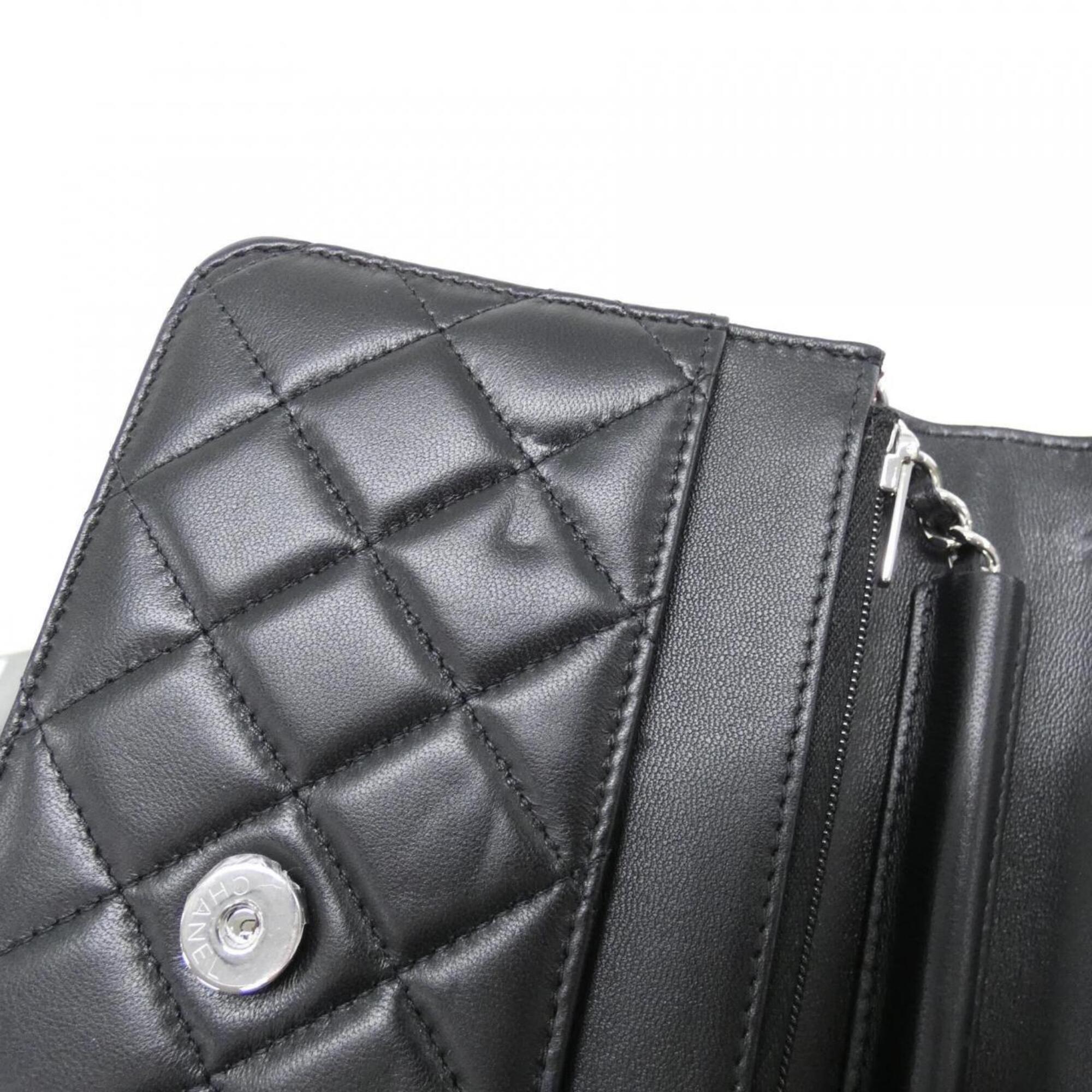 Chanel Black Bordeaux Leather Chain/Shoulder Wallet