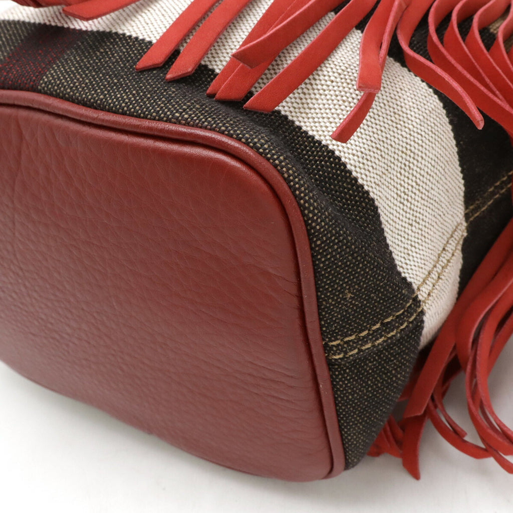 Burberry Brown Red Color Suede Canvas Leather Shoulder Bag