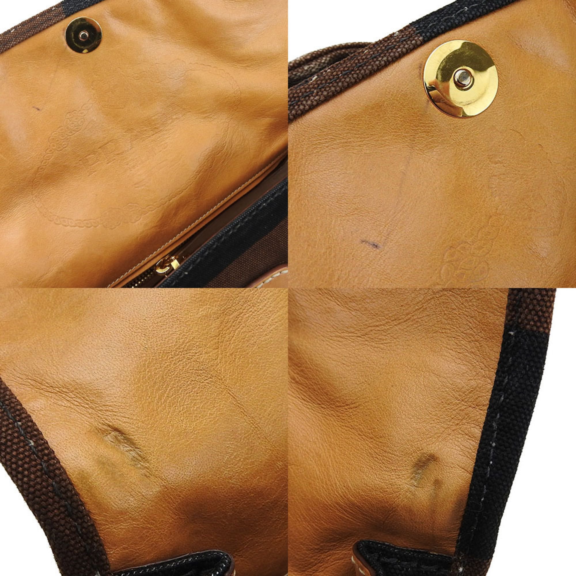 Prada Black Brown White Canvas Handbag