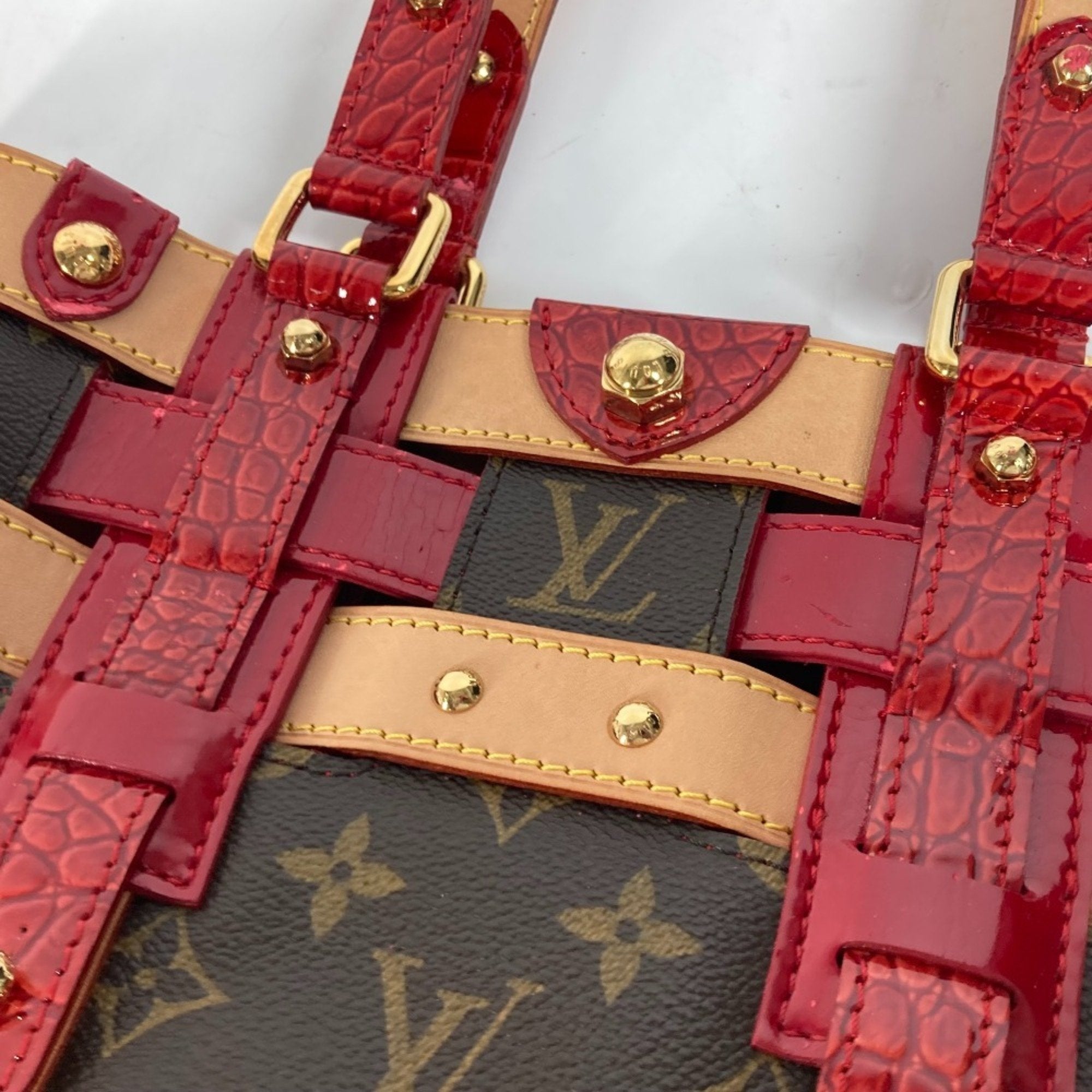 Louis Vuitton Brown Red Color Monogram Patent Leather Shoulder Bag Tote Bag