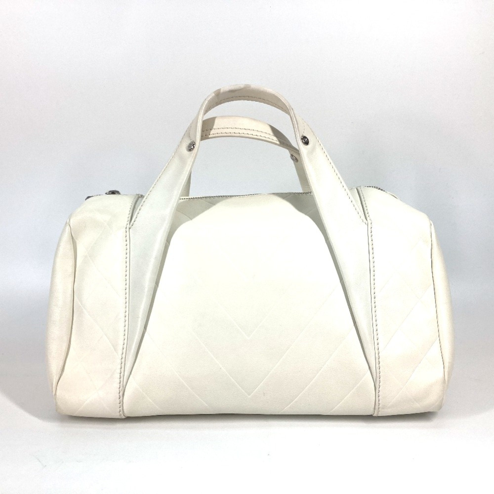 Chanel White Leather Boston Bag