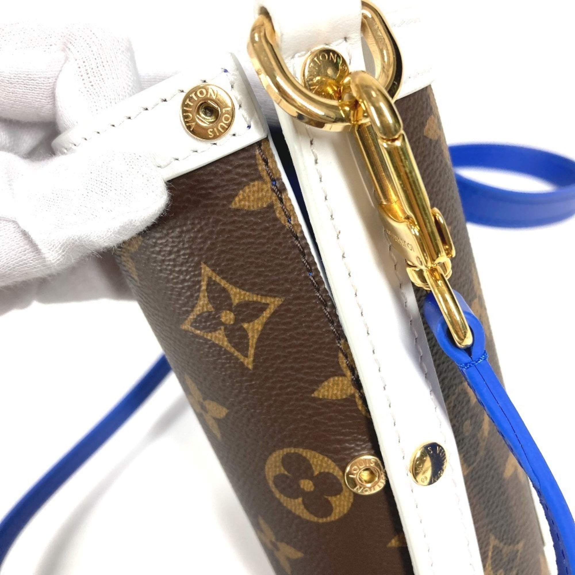 Louis Vuitton Blue Brown Monogram Red Color White Monogram Pochette Shoulder Bag