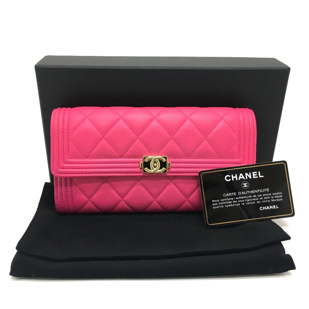 Chanel Pink Leather Long Wallet (Bi-Fold)