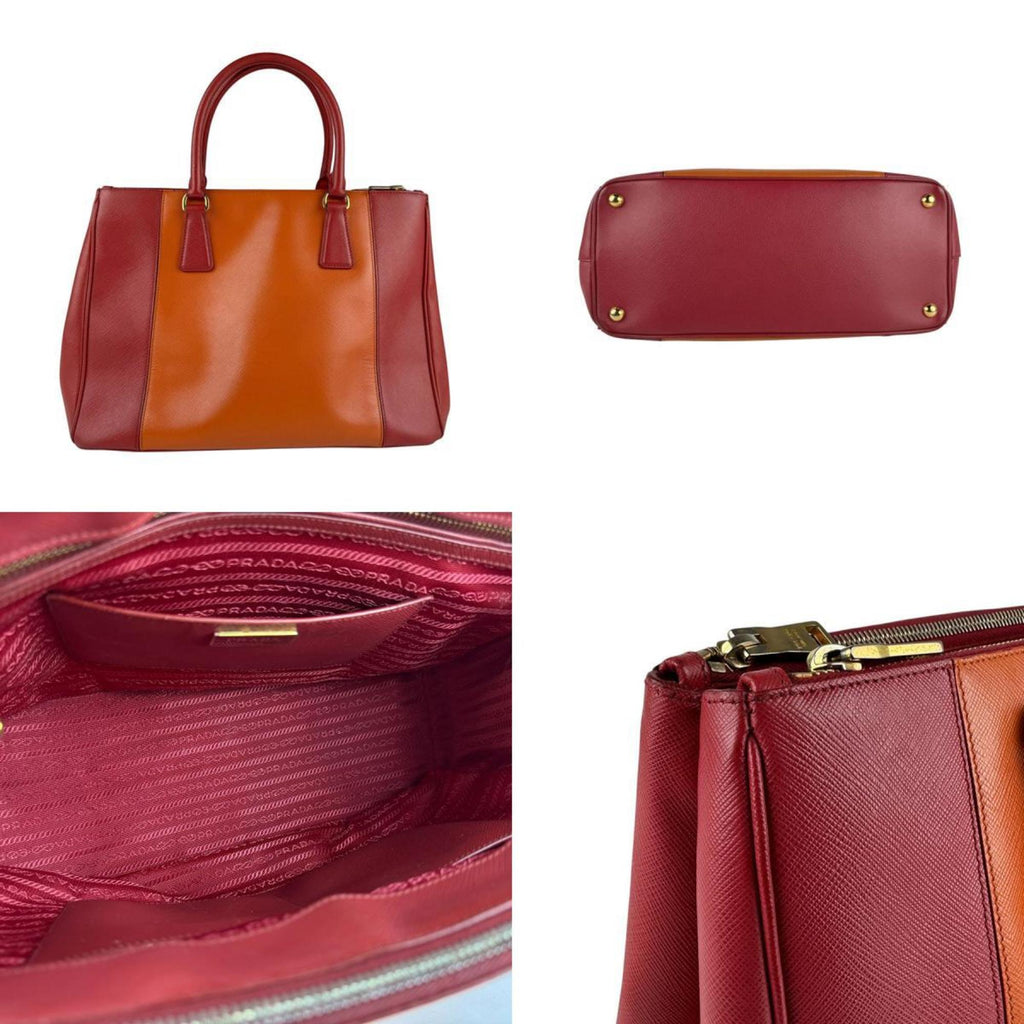 Prada Orange Red Color Leather Handbag Shoulder Bag