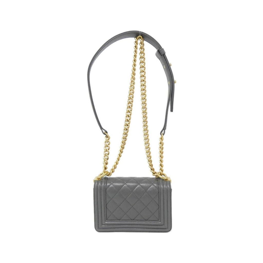 Chanel Boy Chanel Gray Grained Calfskin Shoulder Bag