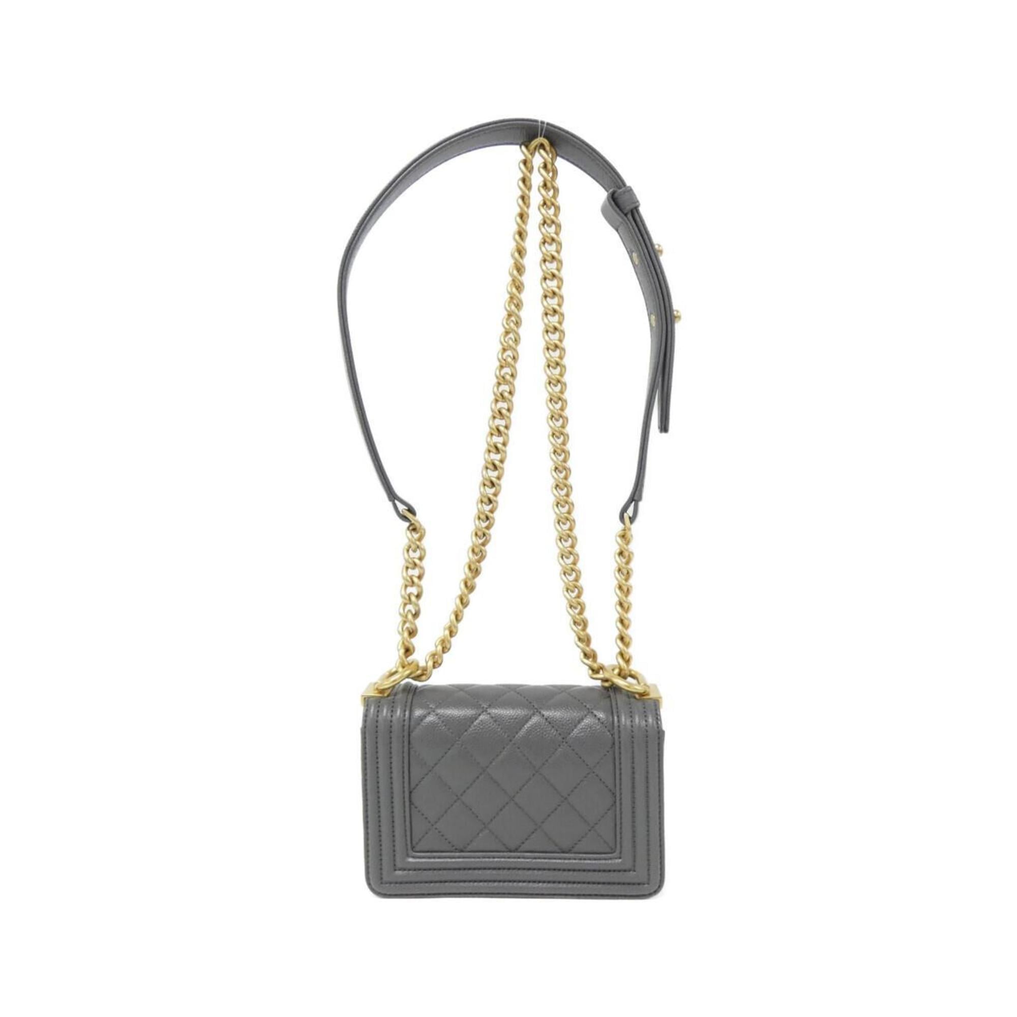 Chanel Boy Chanel Gray Grained Calfskin Shoulder Bag