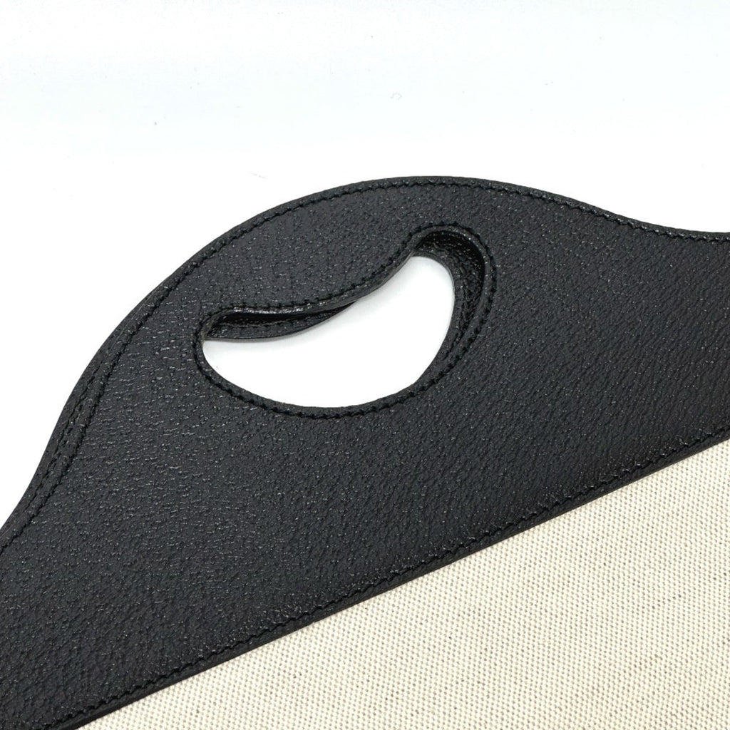 Gucci Beige Black Canvas Leather Handbag (Pre-Owned)