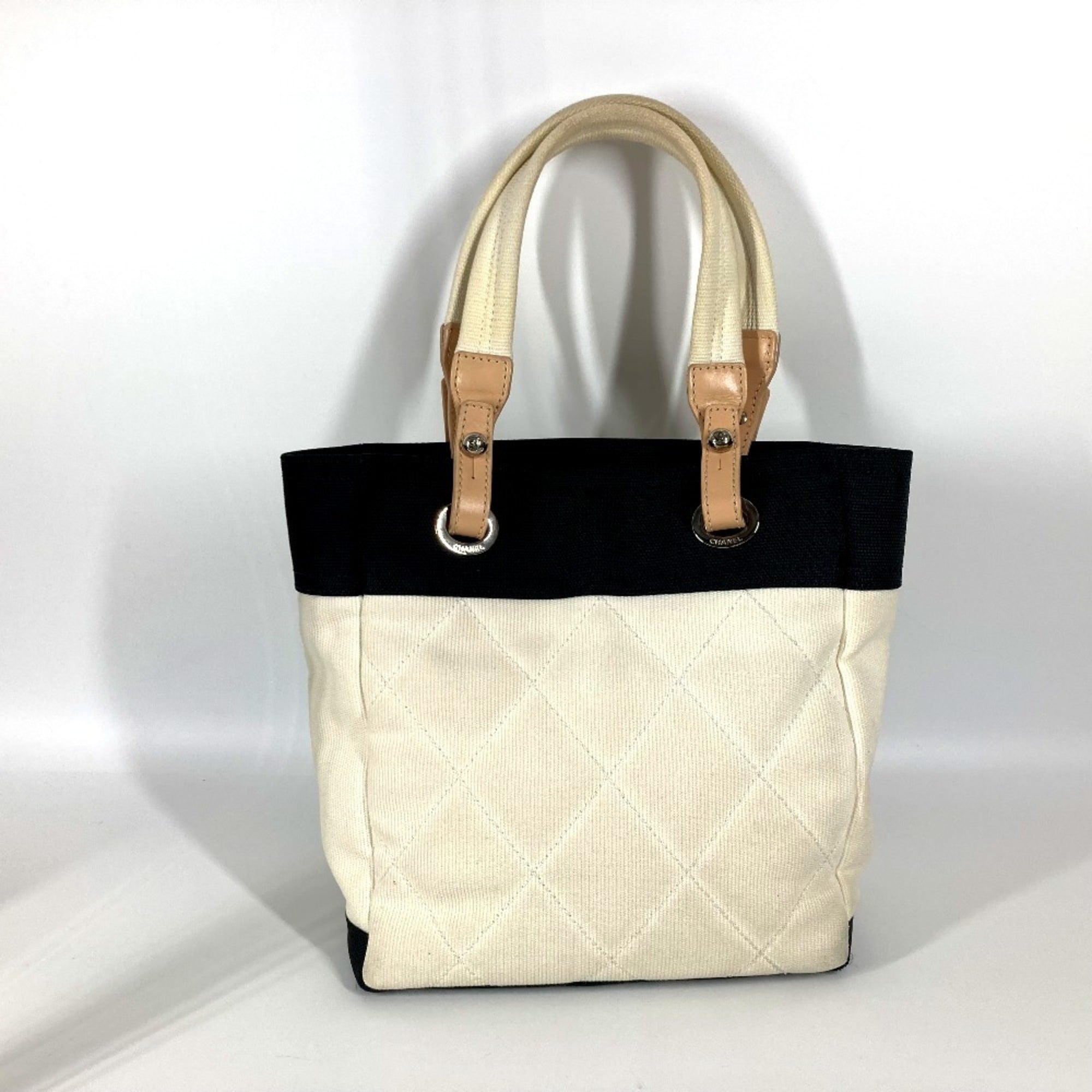 Chanel Black White Canvas Shoulder Bag Tote Bag