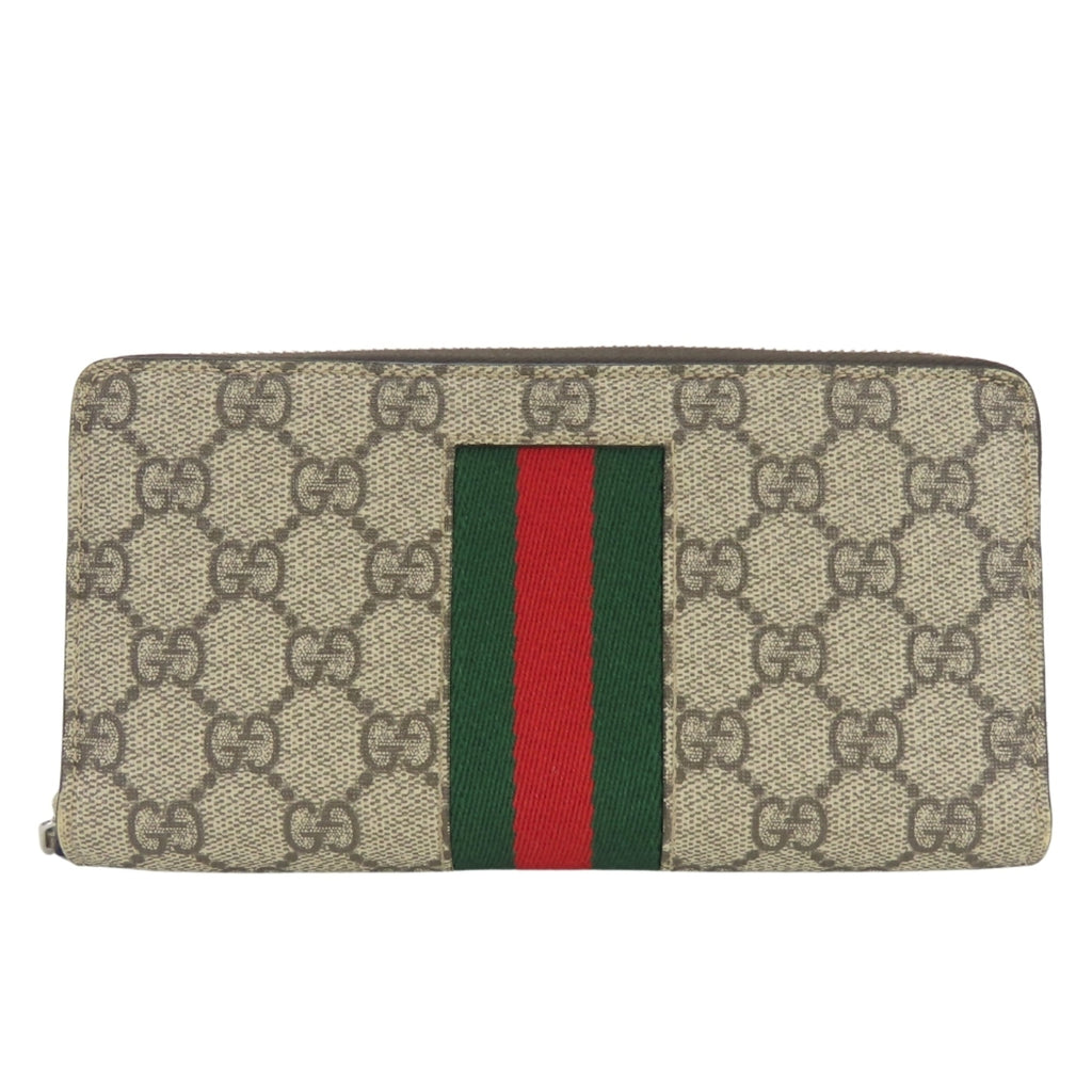Gucci Beige Dark Brown Green Red Color Gg Supreme Long Wallet (Bi-Fold) (Pre-Owned)