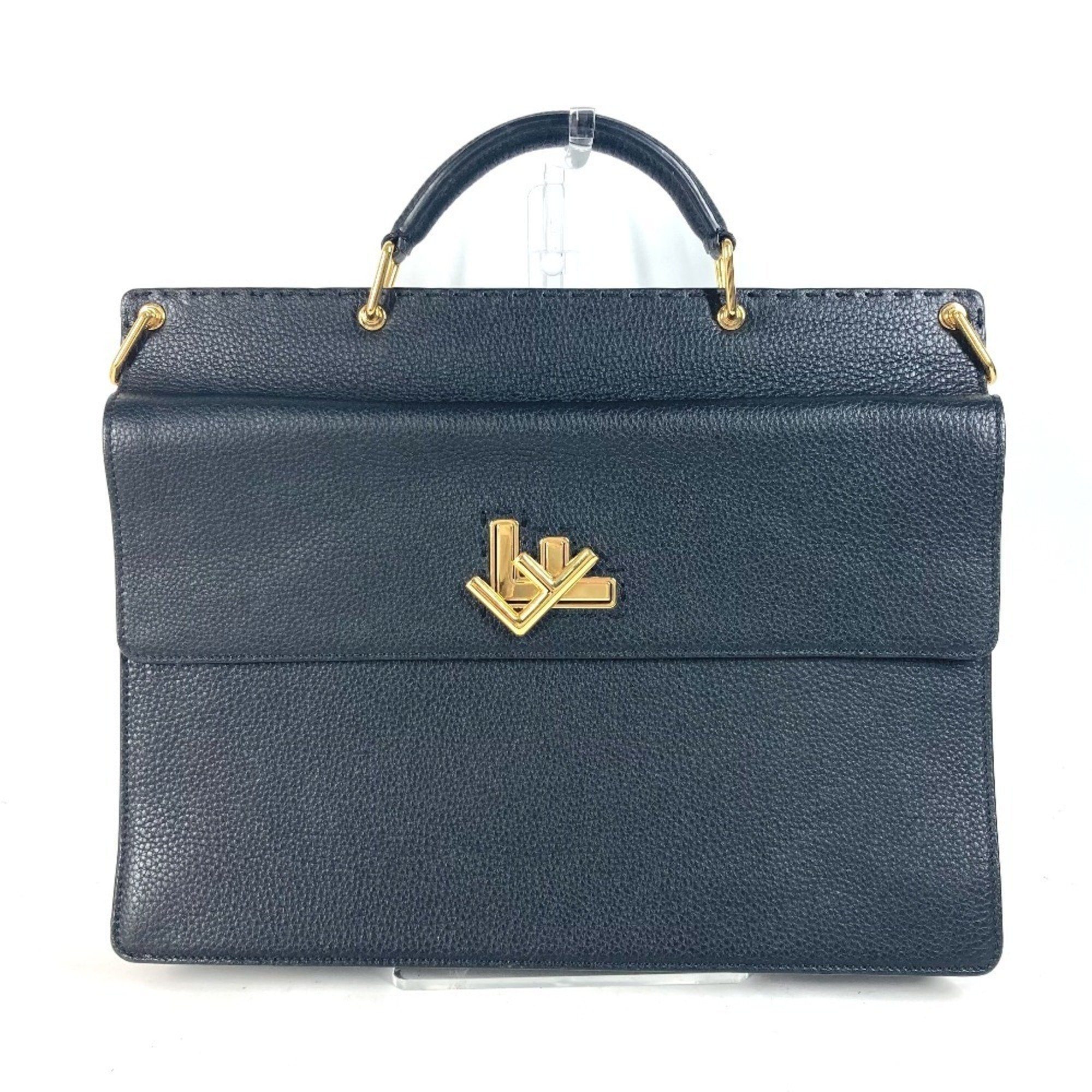 Fendi Black Leather Briefcase Handbag