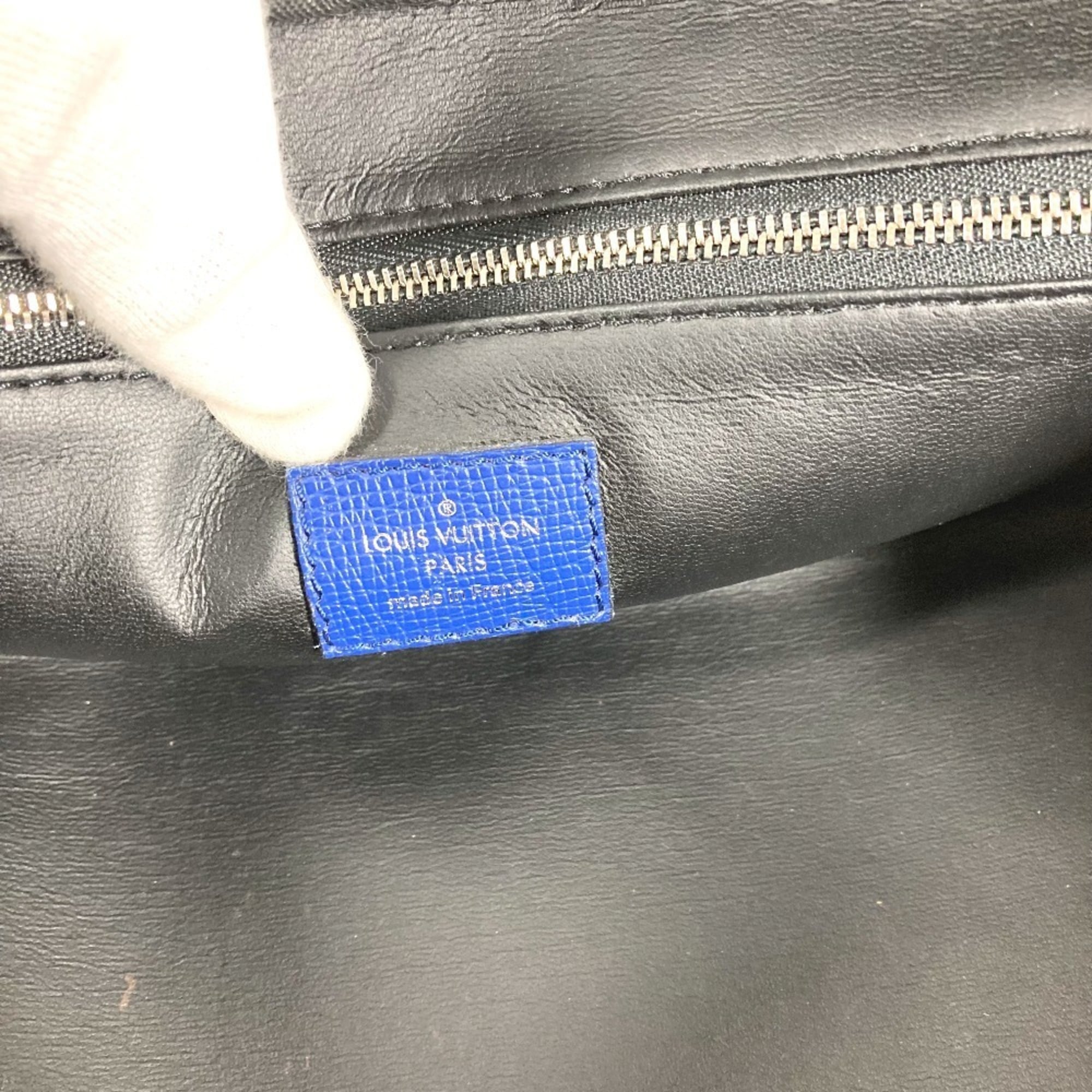 Louis Vuitton Blue Taiga Leather Monogram Canvas Leather Clutch Bag Handbag Pouch