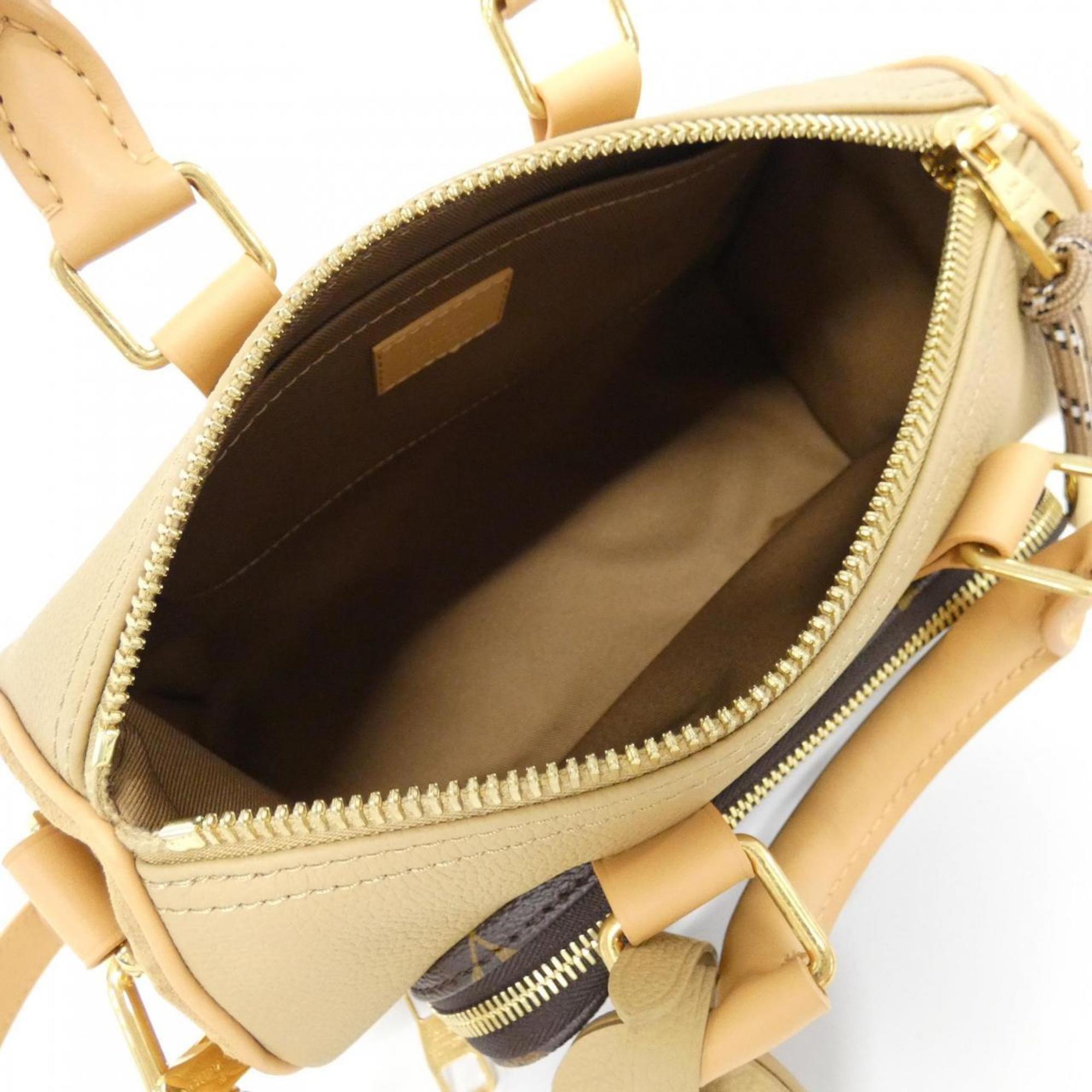 Louis Vuitton Beige Coated Canvas Leather Boston Bag