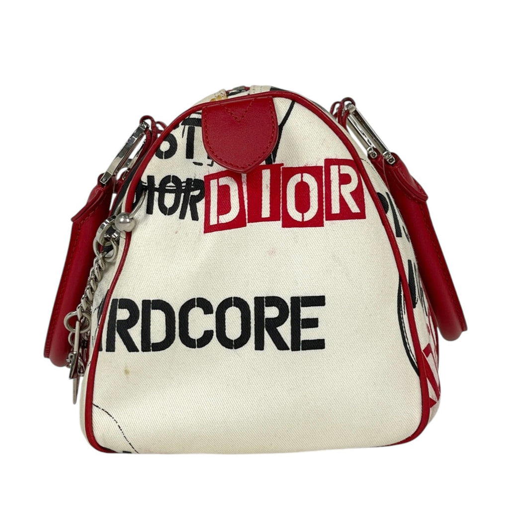 Christian Dior Blue Red Color White Canvas Leather Handbag (Pre-Owned)