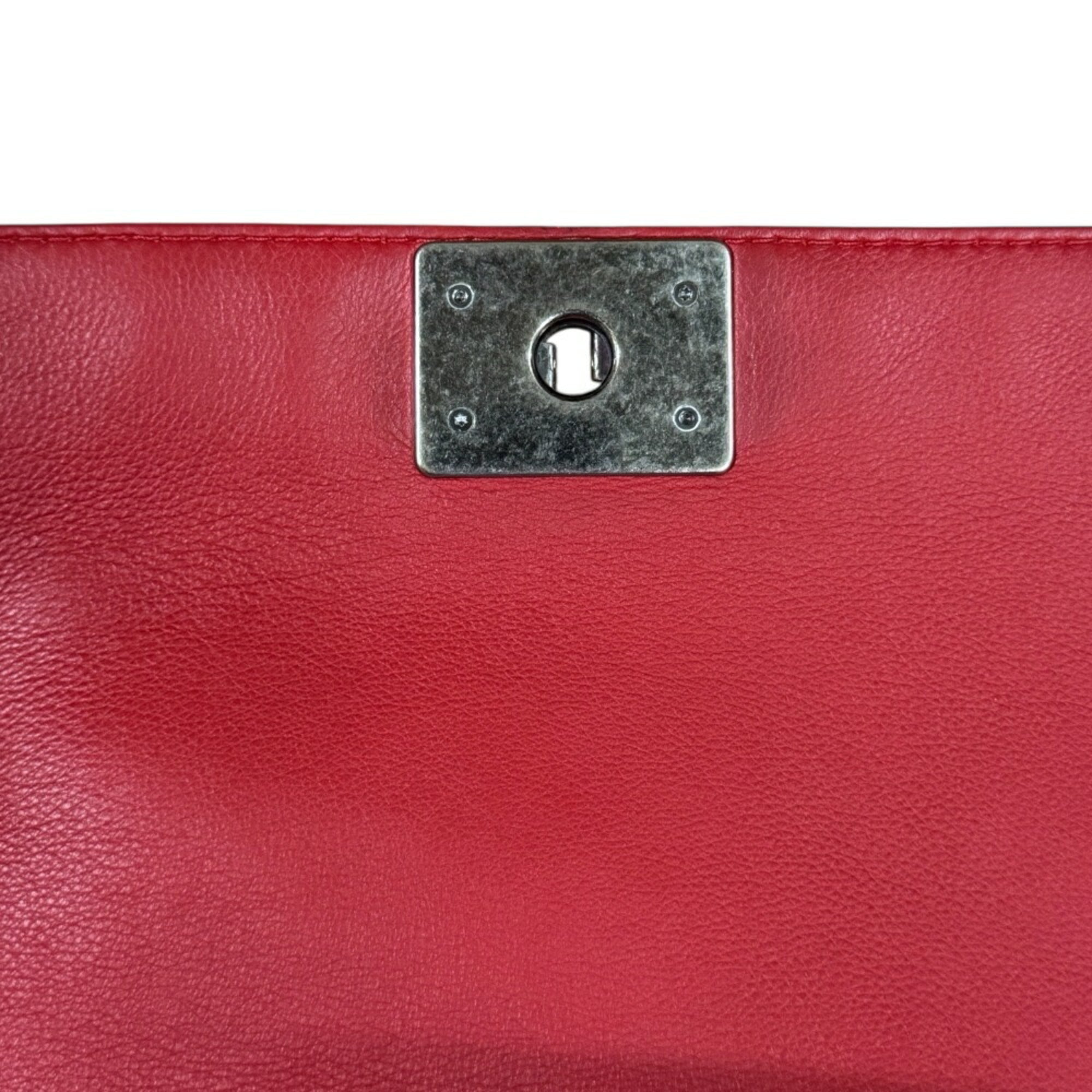 Chanel Boy Chanel Red Color Leather Shoulder Bag