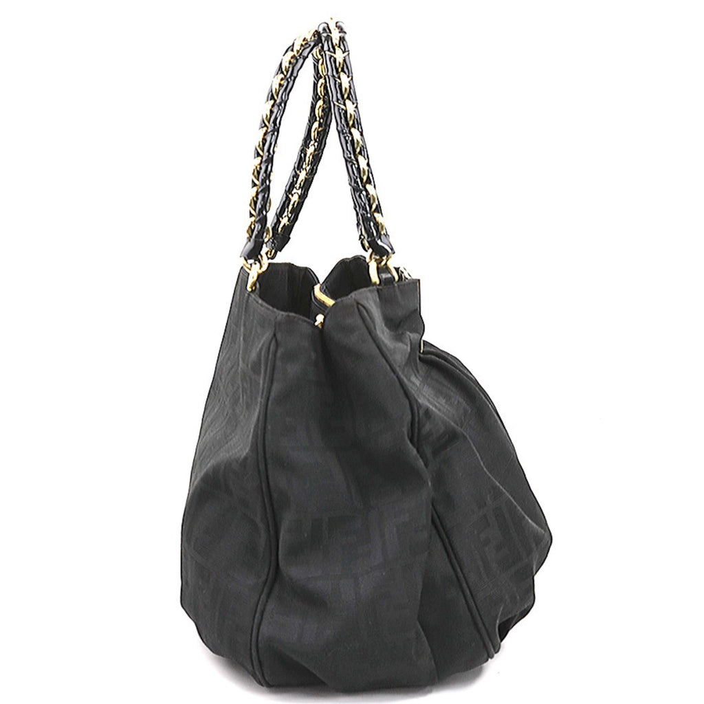Fendi Black Nylon Canvas Patent Leather Shoulder Bag