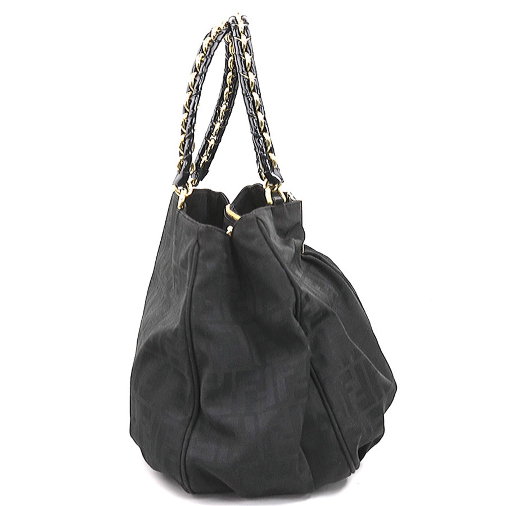 Fendi Black Nylon Canvas Patent Leather Shoulder Bag