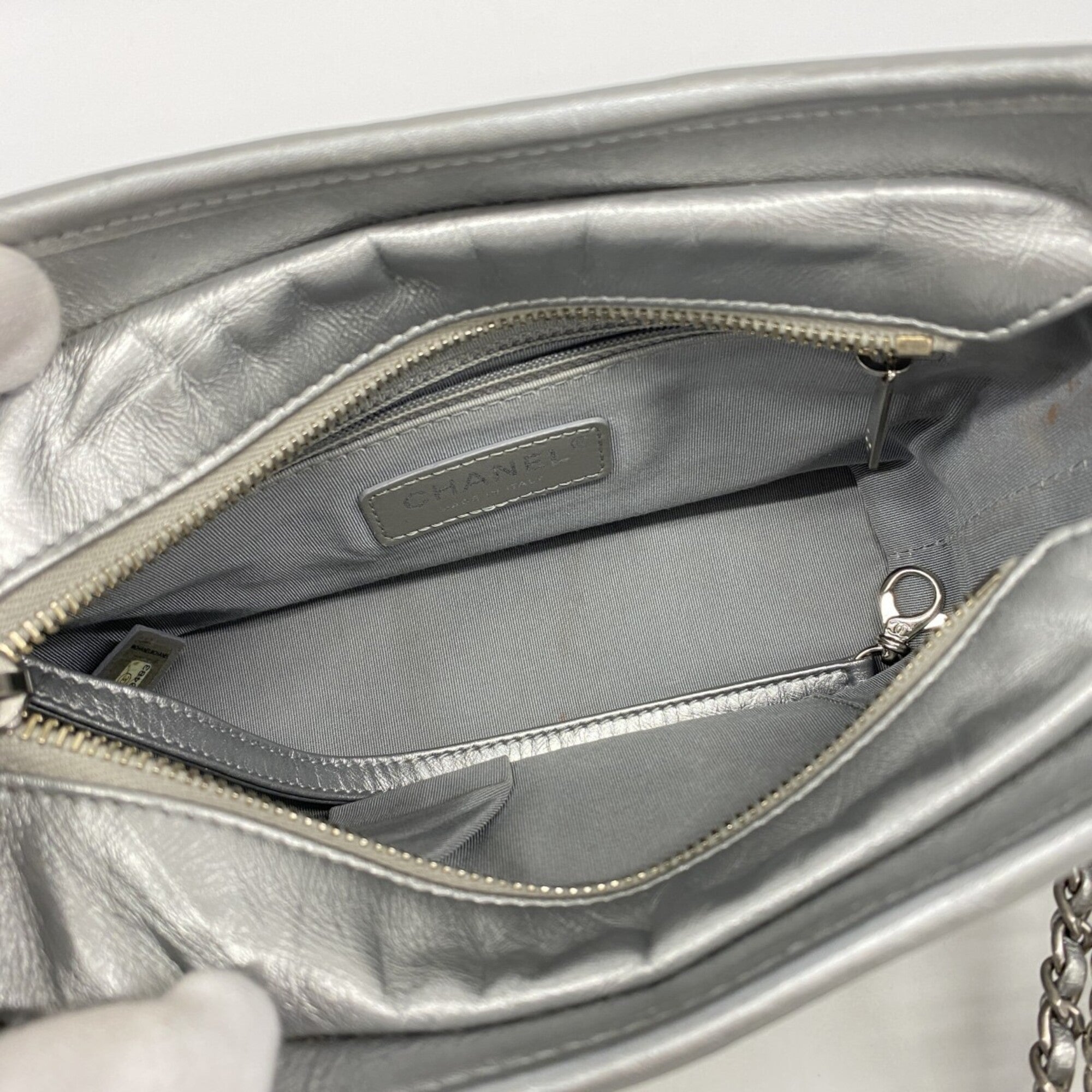 Chanel Silver Leather Shoulder Bag