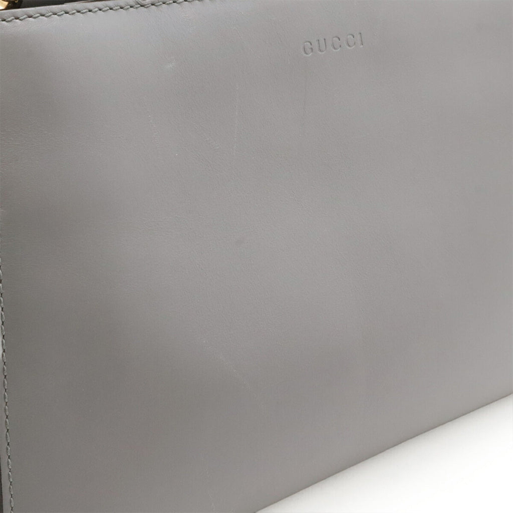 Gucci Gray Off-White Bamboo Leather Handbag Shoulder Bag (Pre-Owned)