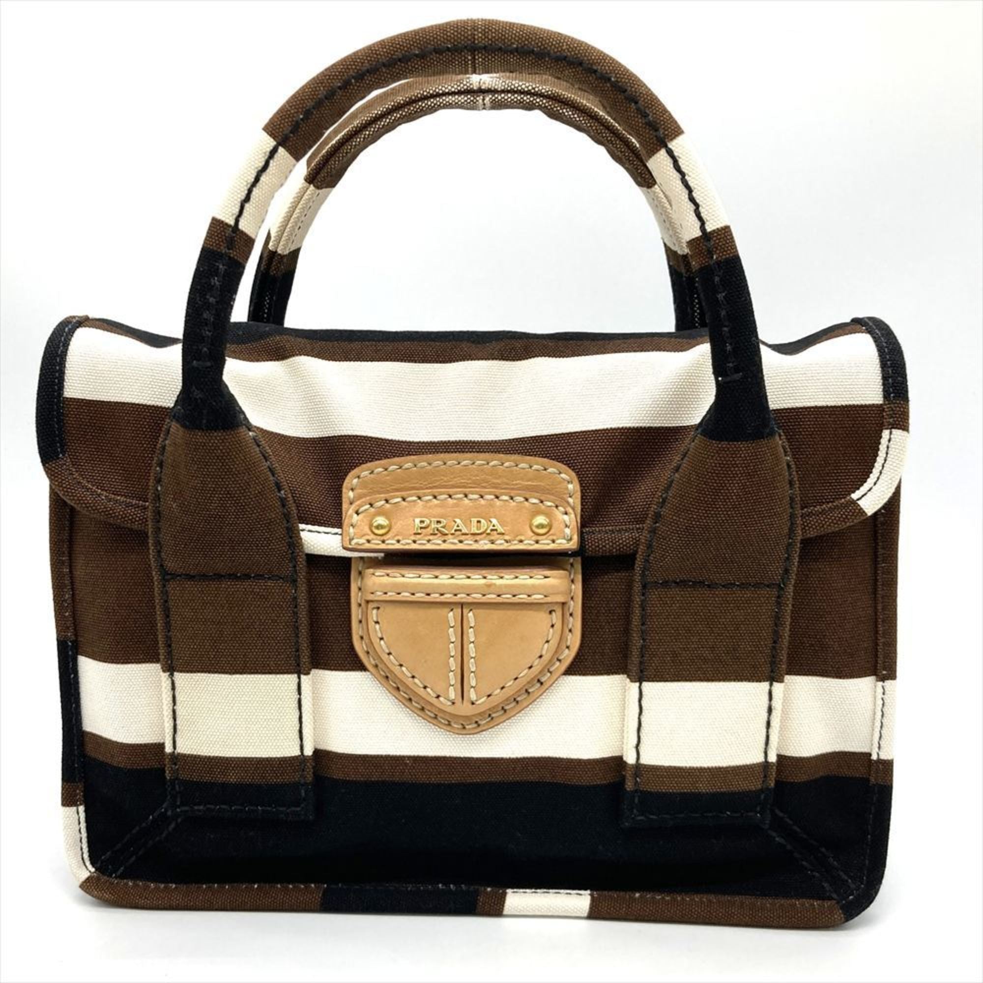 Prada Brown Multi-Color Canvas Handbag