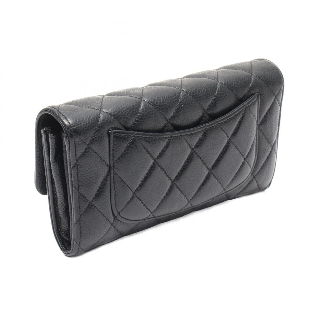 Chanel Black Grained Calfskin Long Wallet (Bi-Fold)