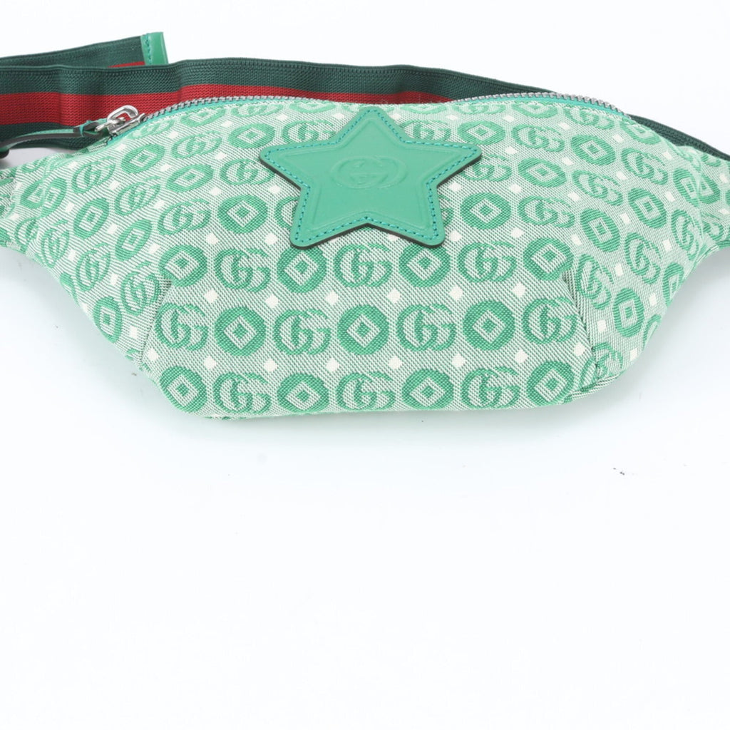 Gucci Green Red Color White Leather Canvas Sling Bag (Pre-Owned)