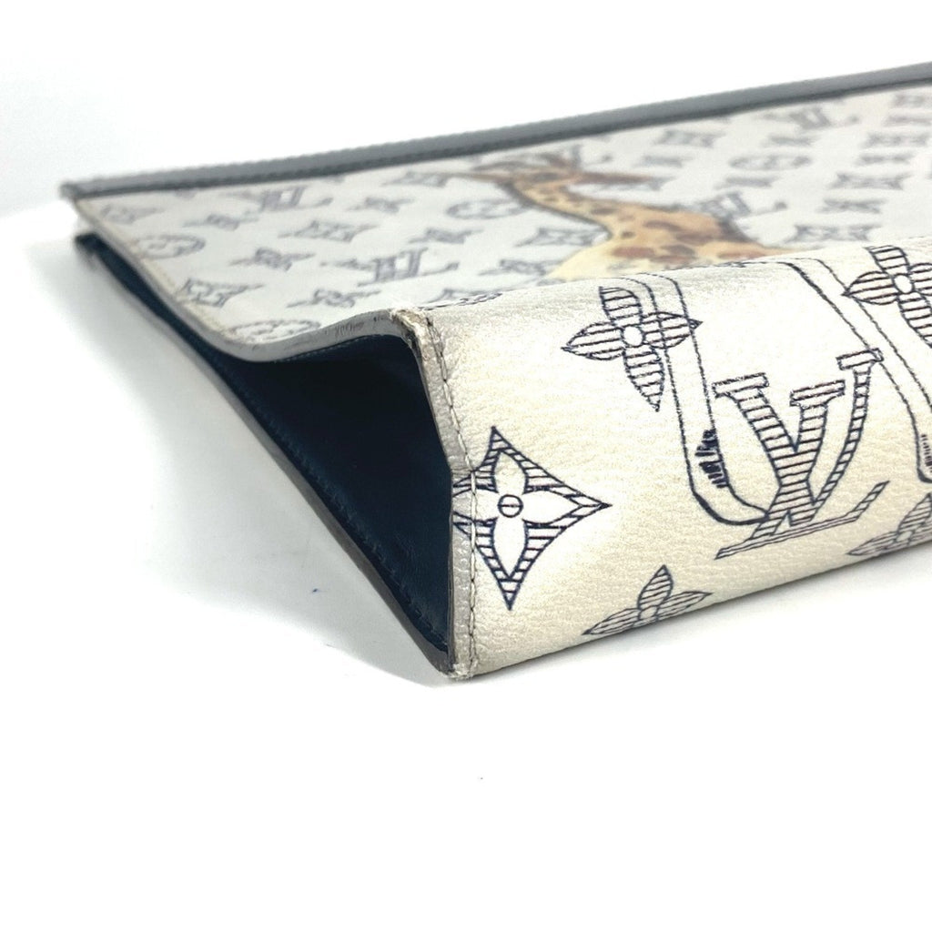 Louis Vuitton Navy White Leather Clutch Bag Pochette Pouch