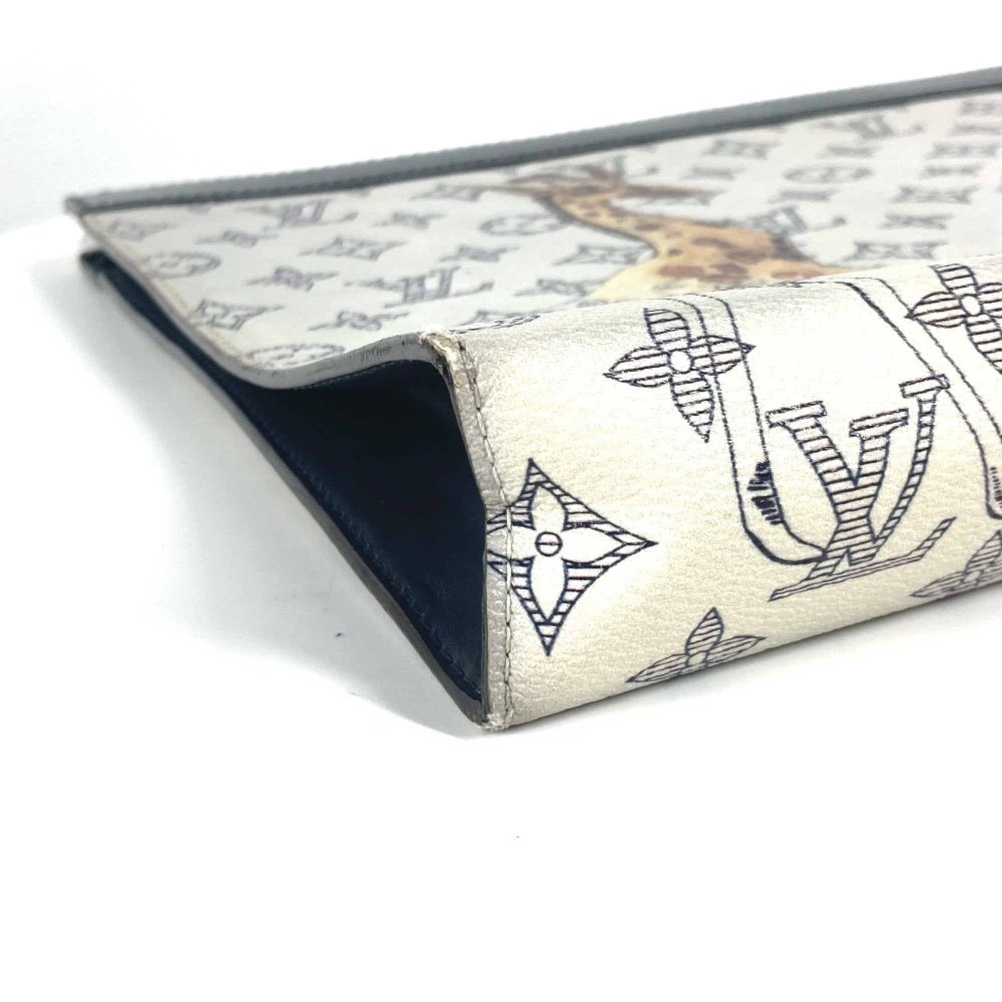 Louis Vuitton Navy White Leather Clutch Bag Pochette Pouch