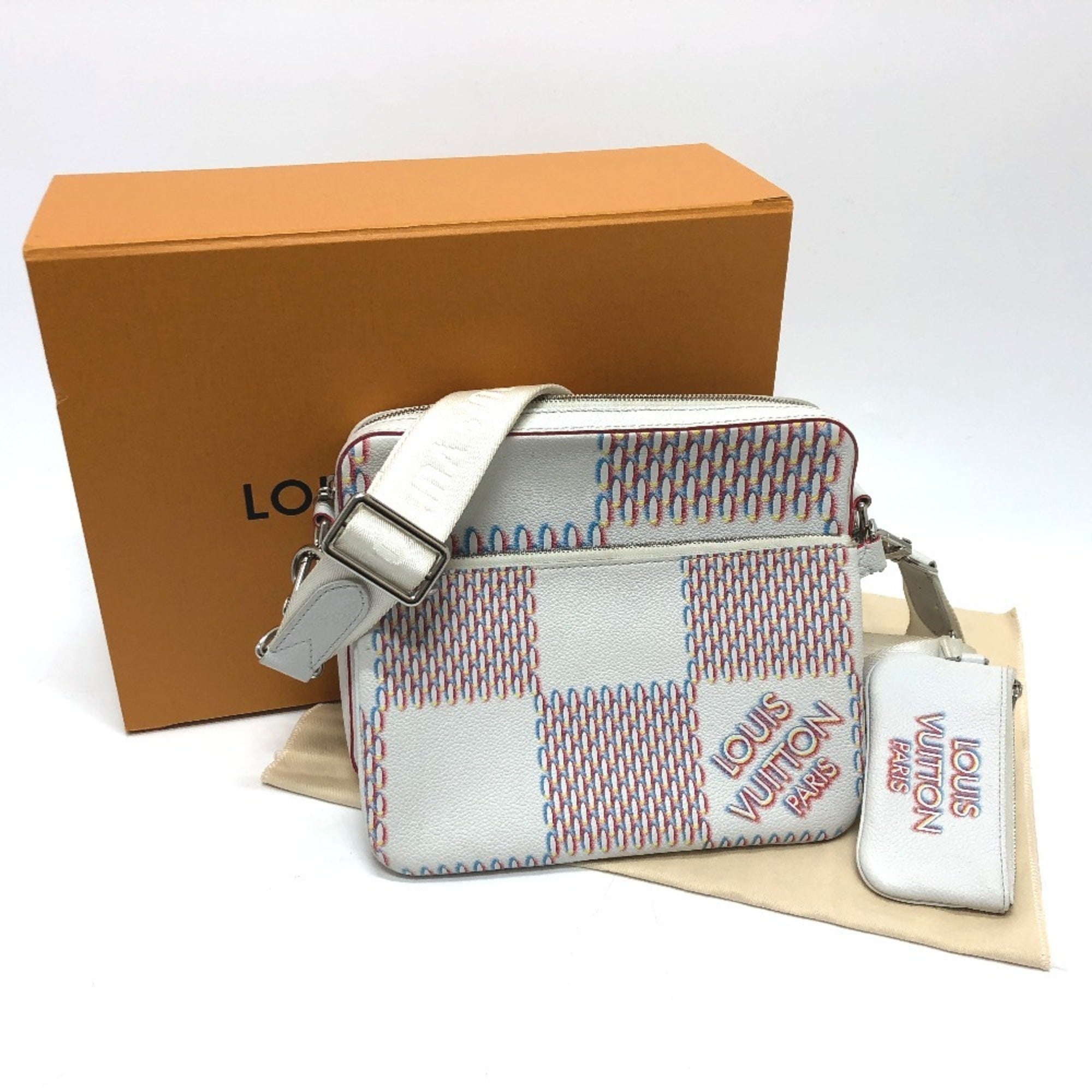 Louis Vuitton White Yellow Damier Canvas Pouch Shoulder Bag
