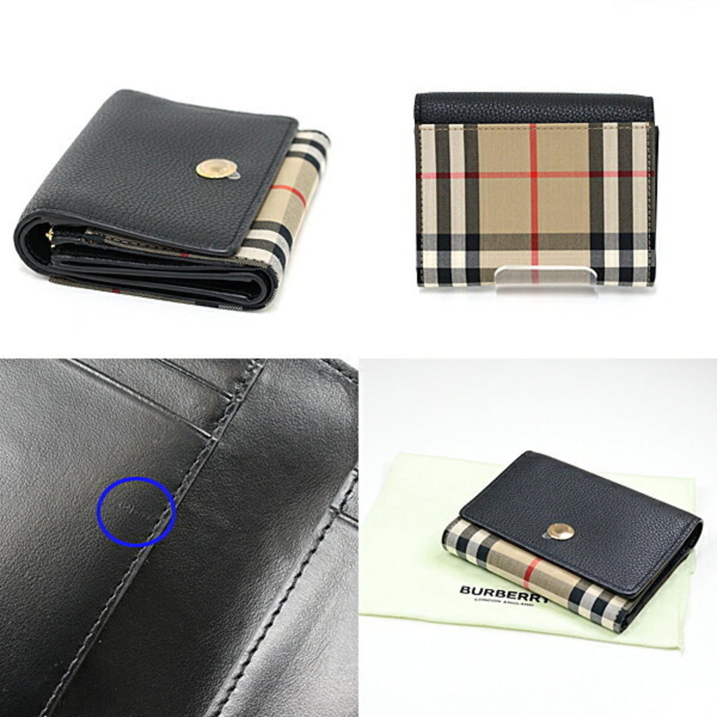Burberry Beige Black Elastane Cotton Leather Wallet (Tri-Fold)