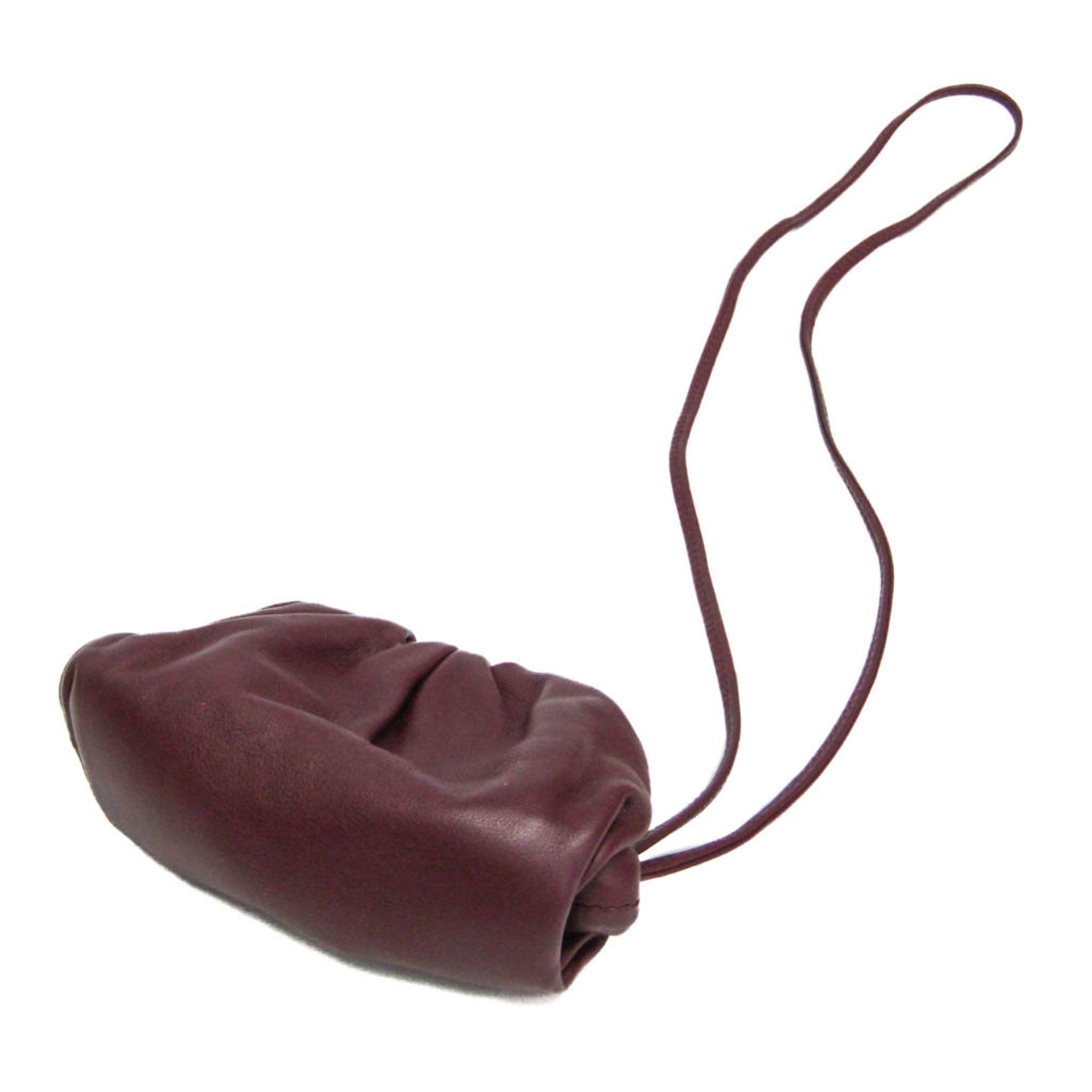 Bottega Veneta The Pouch Leather Burgundy Leather Clutche & Pouche Bag