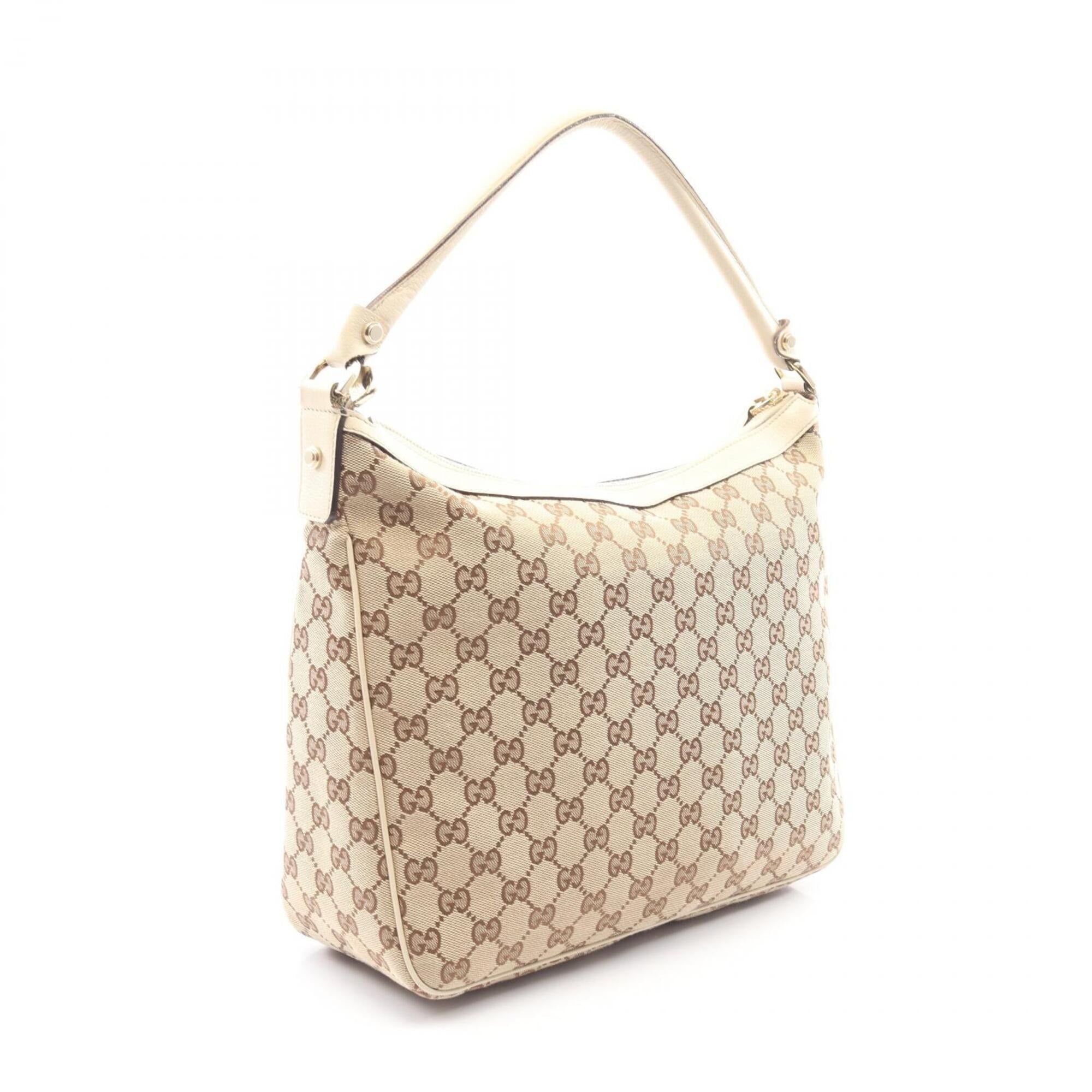 Gucci Beige Ivory Canvas Leather Handbag Shoulder Bag (Pre-Owned)