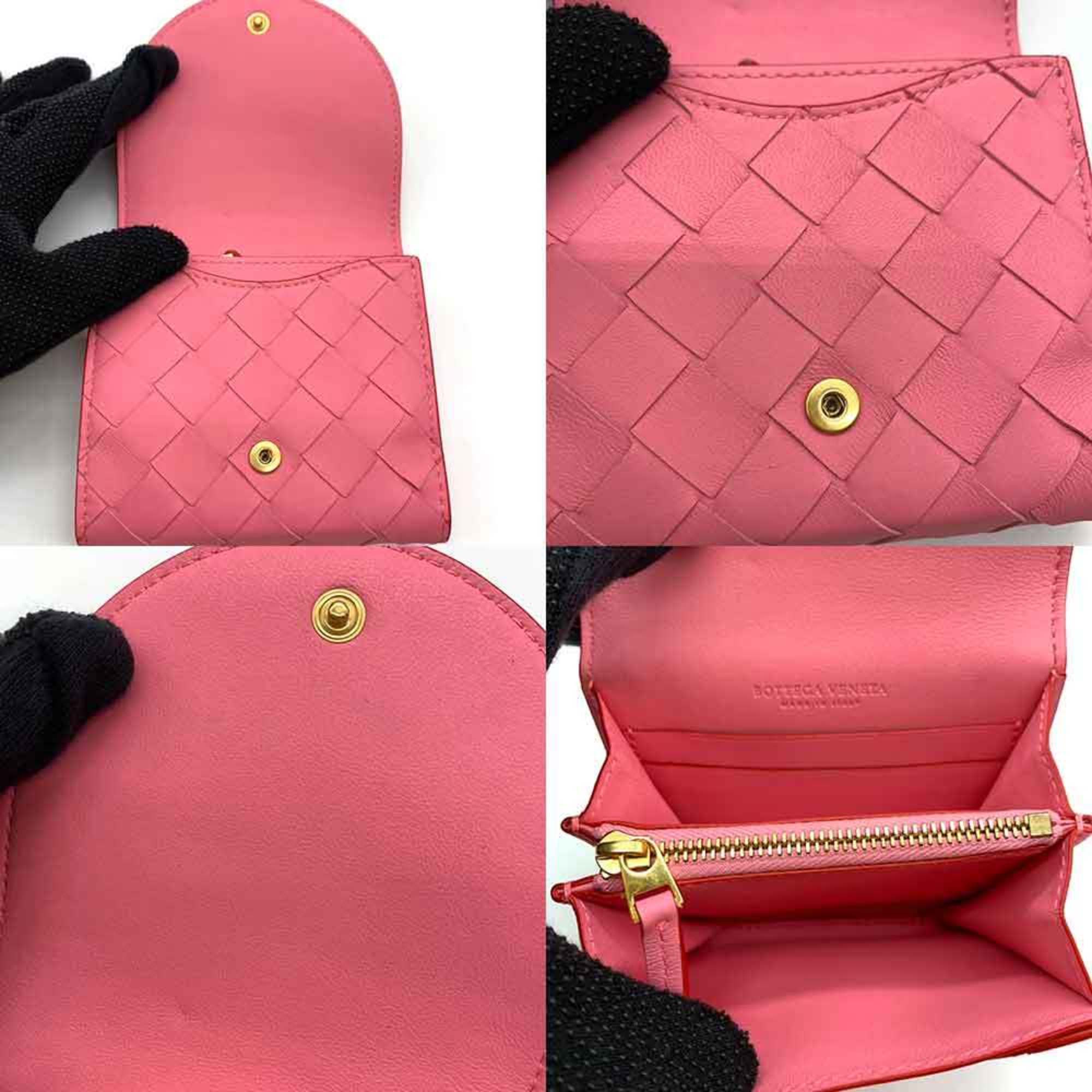 Bottega Veneta Pink Red Color Leather Wallet (Bi-Fold)