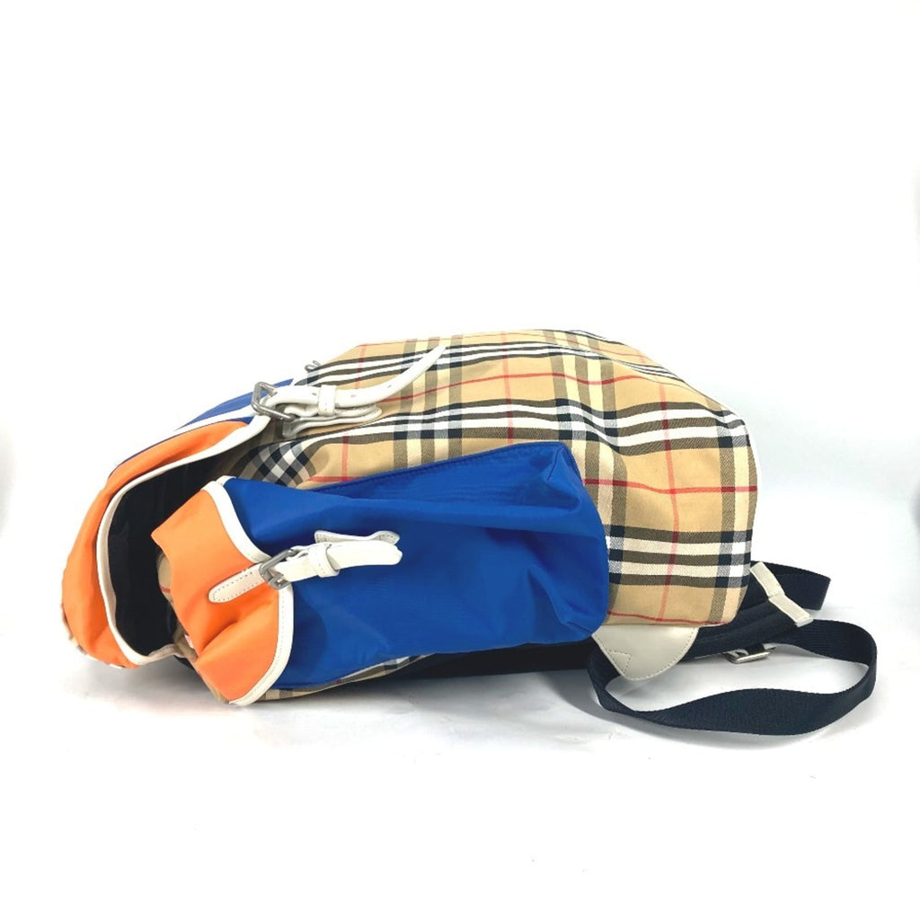 Burberry Beige Blue Orange Leather Canvas Backpack