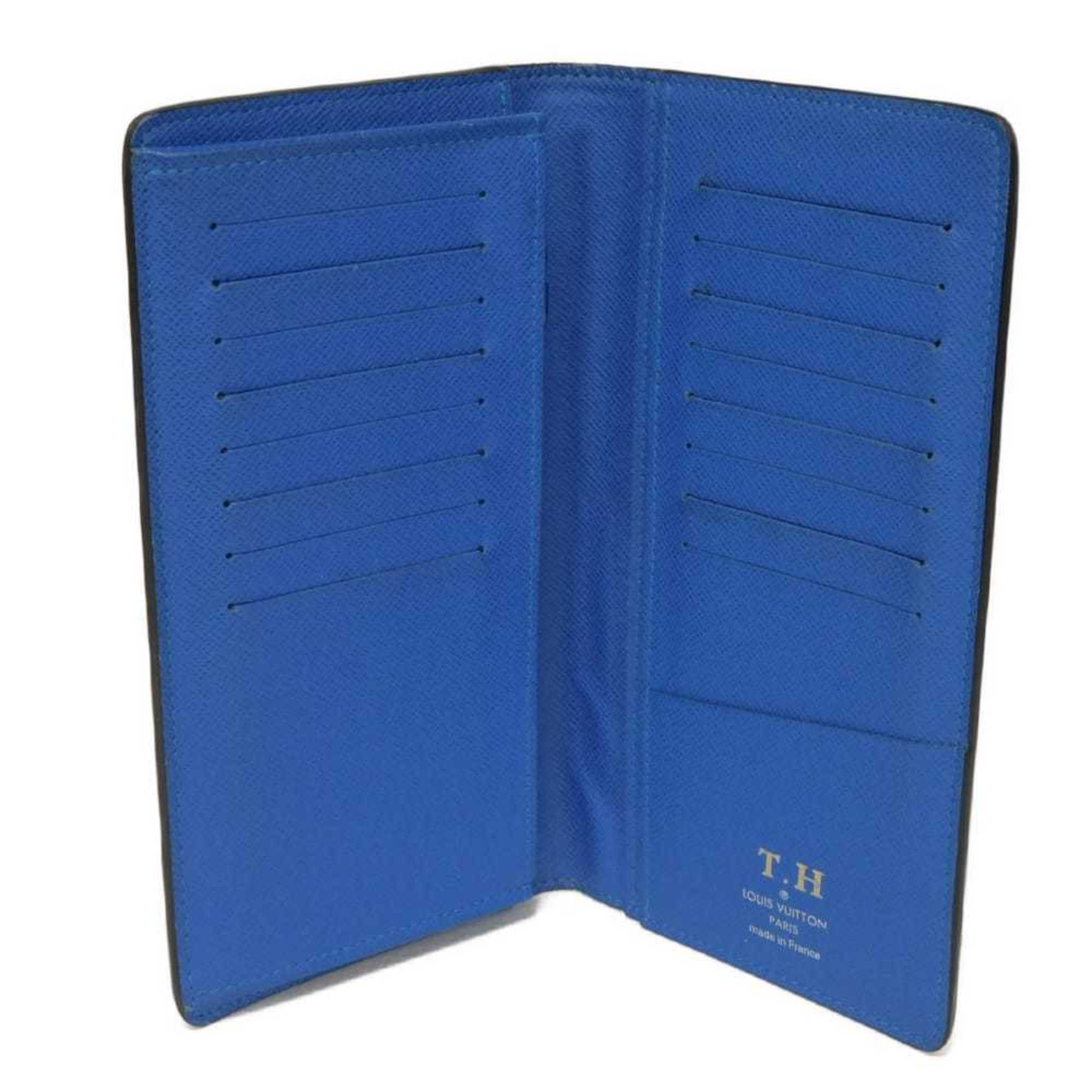 Louis Vuitton Black Blue Noir Taiga Leather Long Wallet